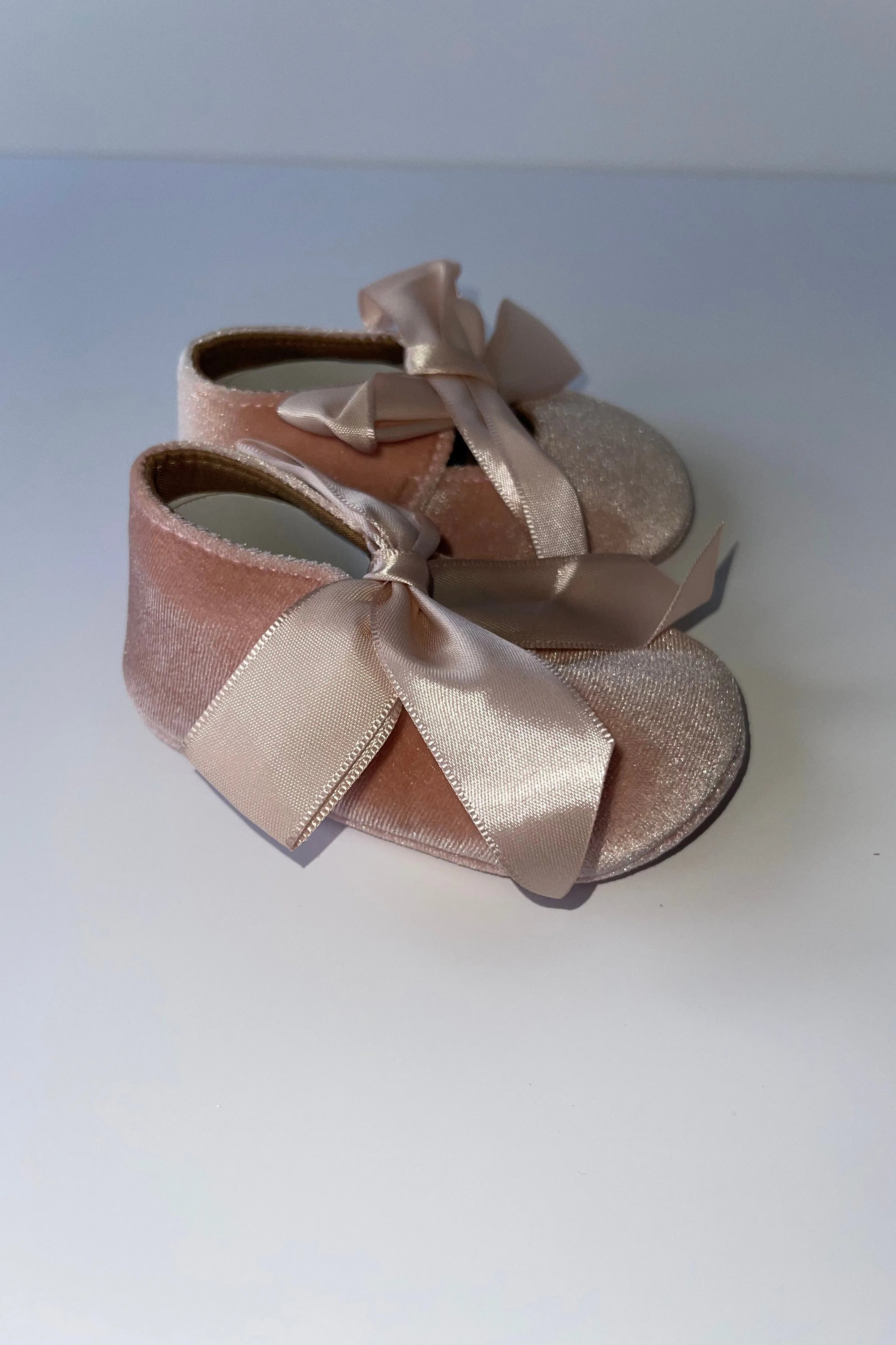 Pink Baby Velvet Bow Pram Shoes - dainty delilah spanish childrens clothing