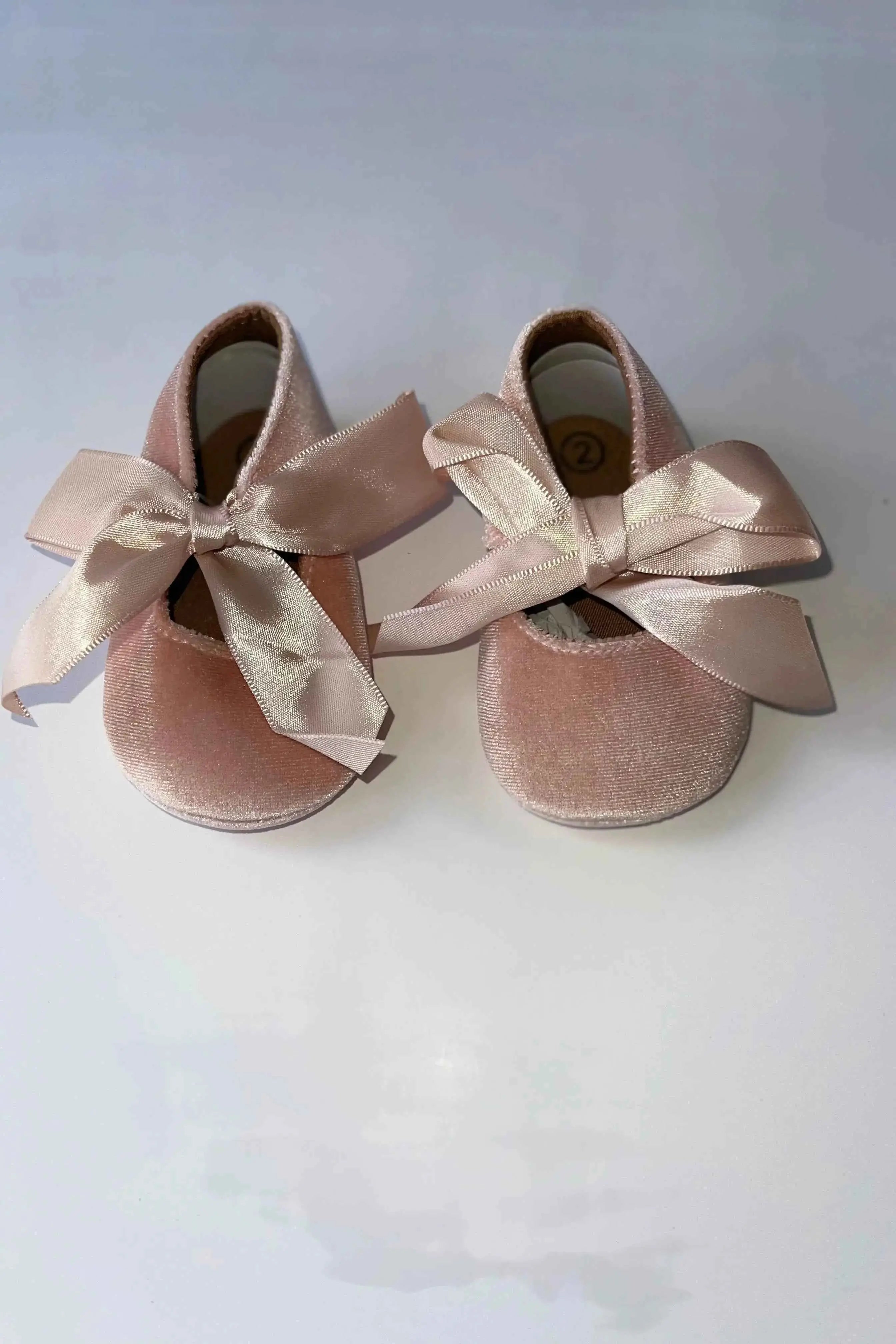 Pink Baby Velvet Bow Pram Shoes