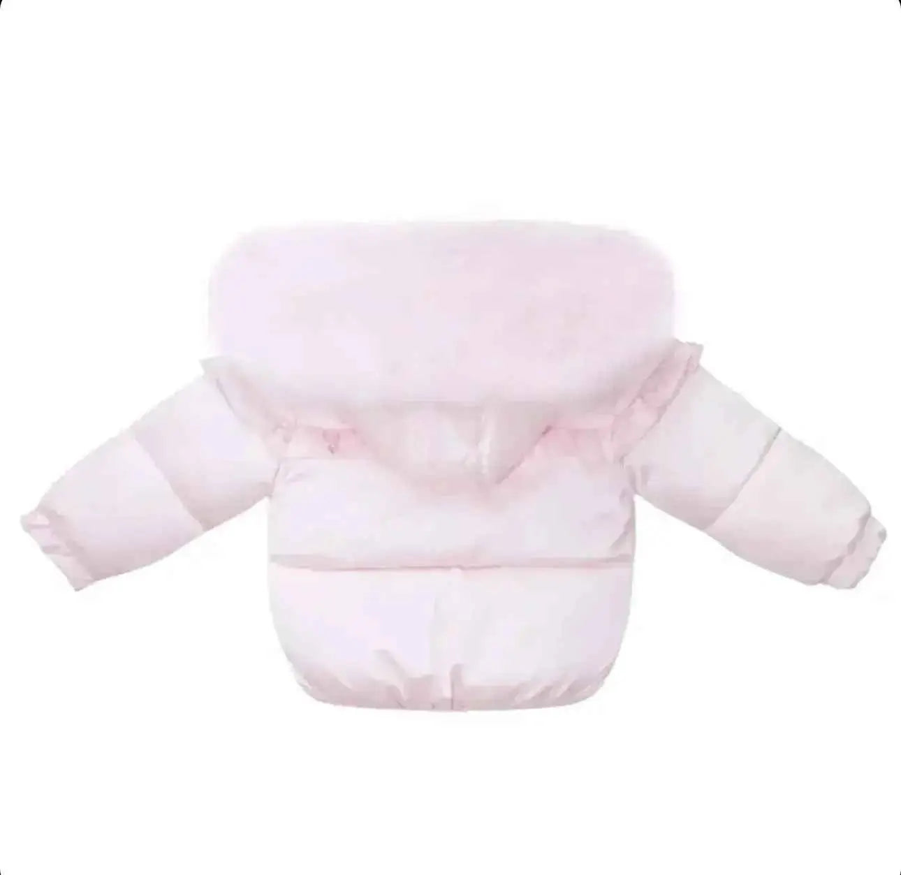Pink Crystal Fur Hooded Puffa Coat