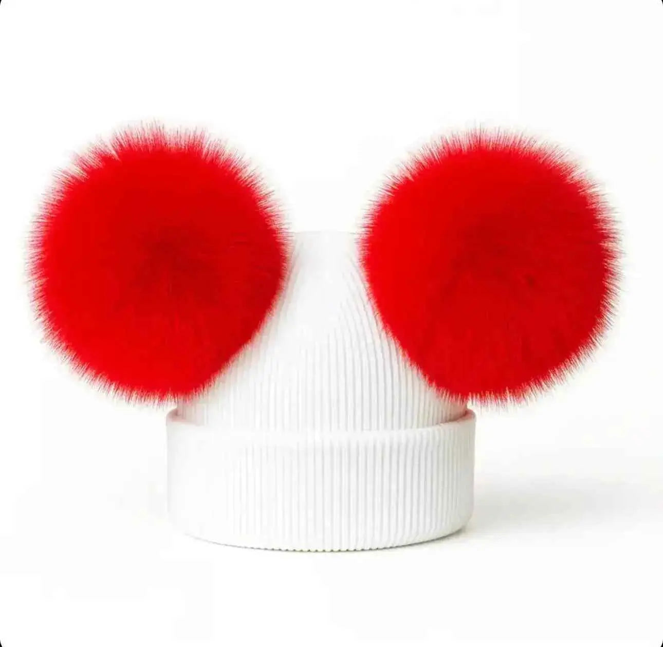 Red Double Pompom Fur Unisex Hat