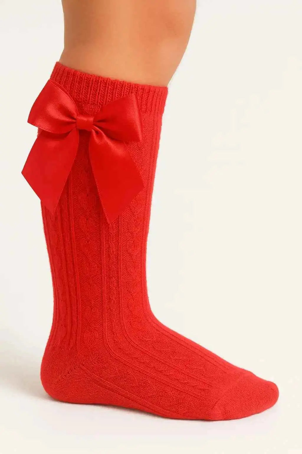 Red Girls Spanish Bow Knee Socks