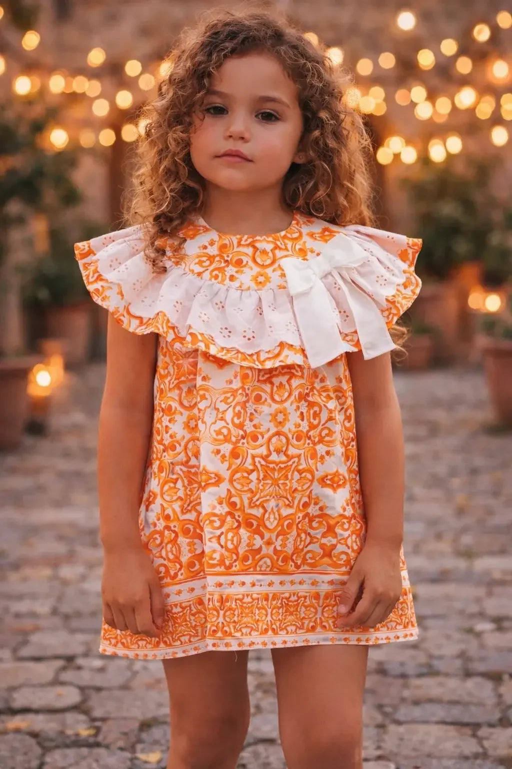 Rochy Girls Orange D&G Print Summer A Line Dress Rochy