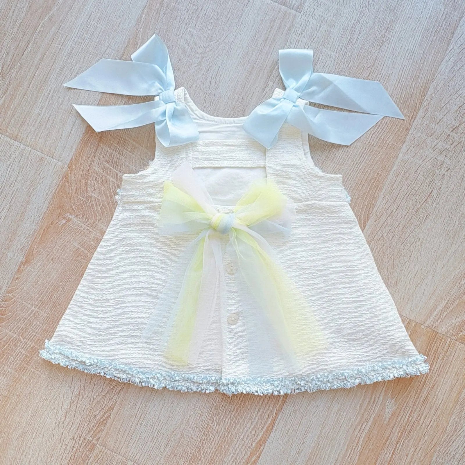 SS26 Baby Girls Blue Spot Open Back Tulle Dress Dainty Delilah
