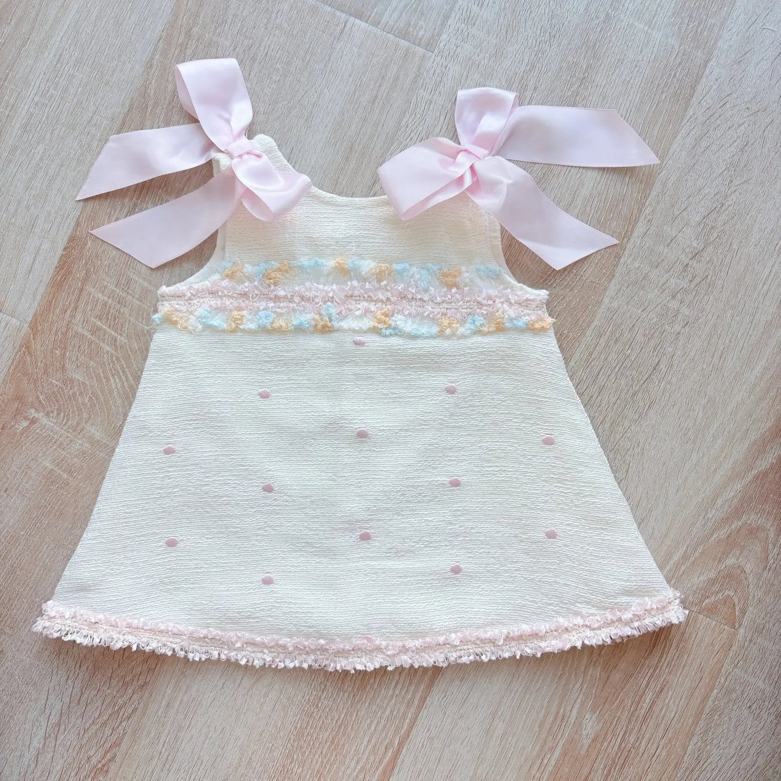 SS26 Baby Girls Pink & Cream Spot Tulle Dress Dainty Delilah