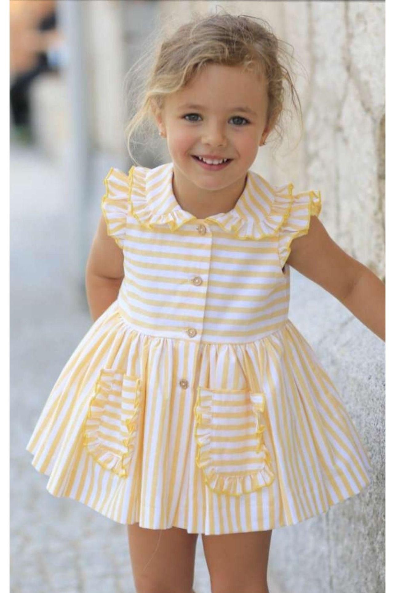 SS23 La Peppa Yellow Stripe Girls Dress Dainty Delilah 