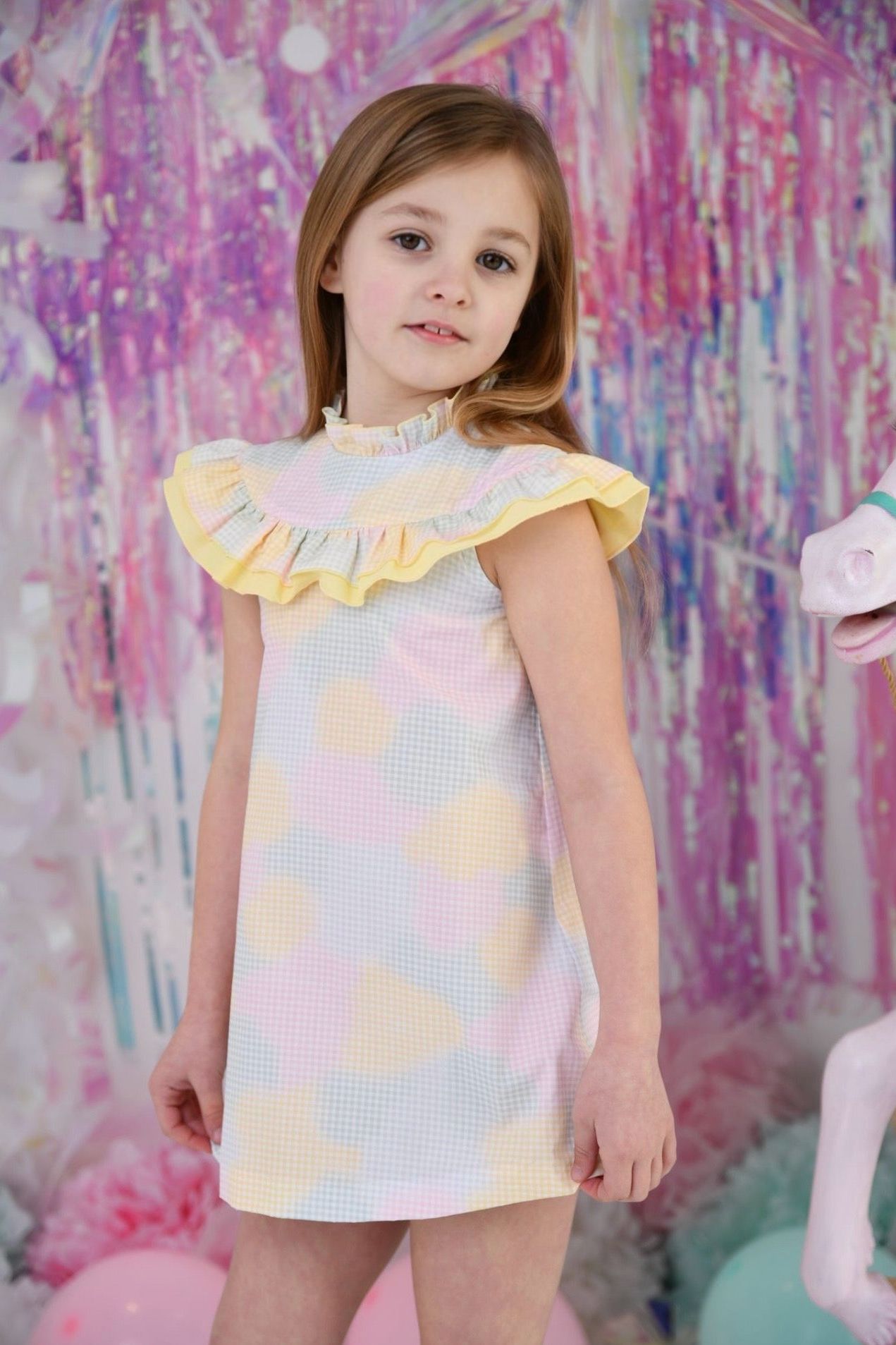 SS24 Babine Girls Pastel Abstract A Line Dress Dainty Delilah