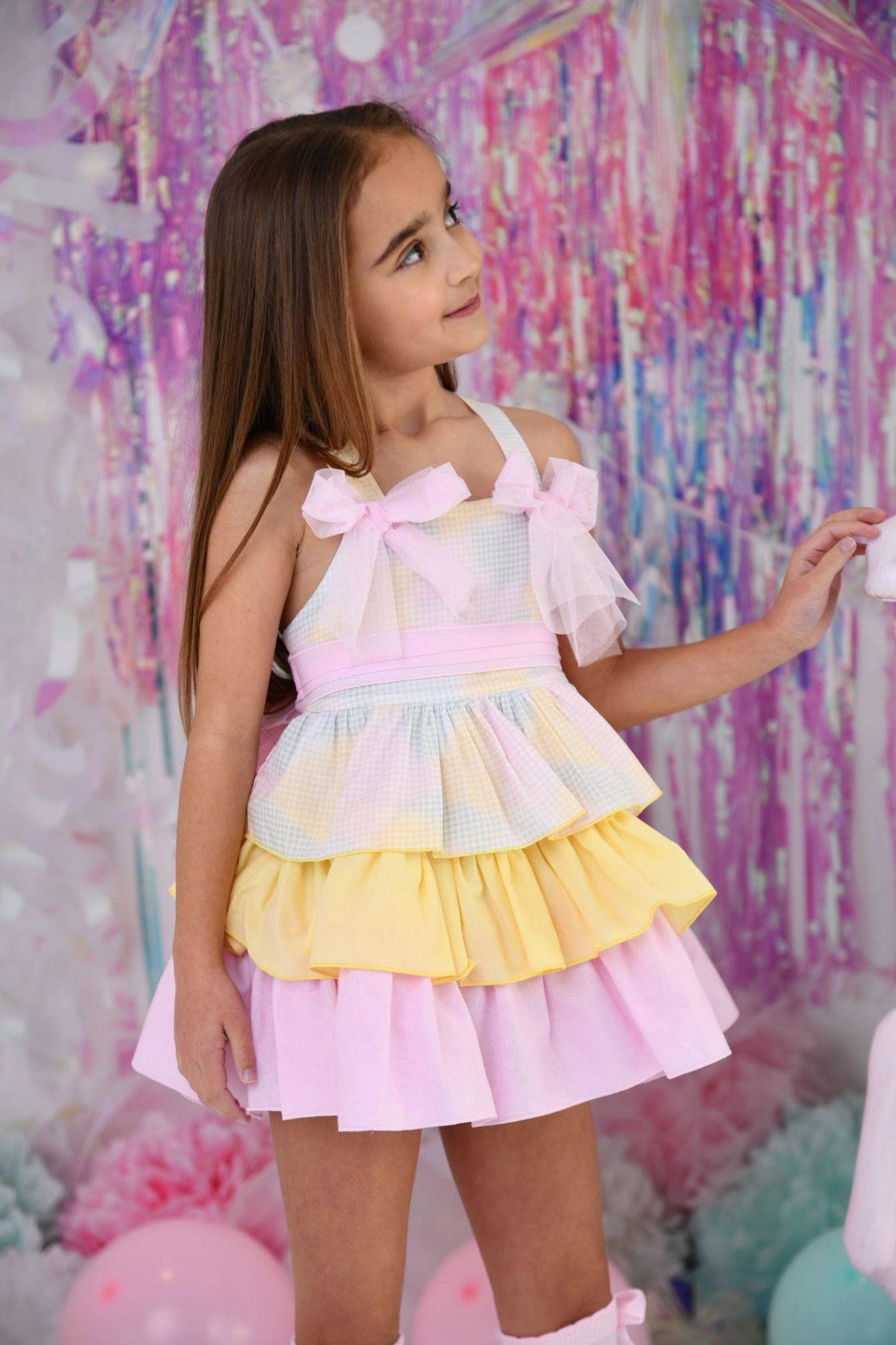 SS24 Babine Girls Pastel Abstract Puffball Dress Dainty Delilah