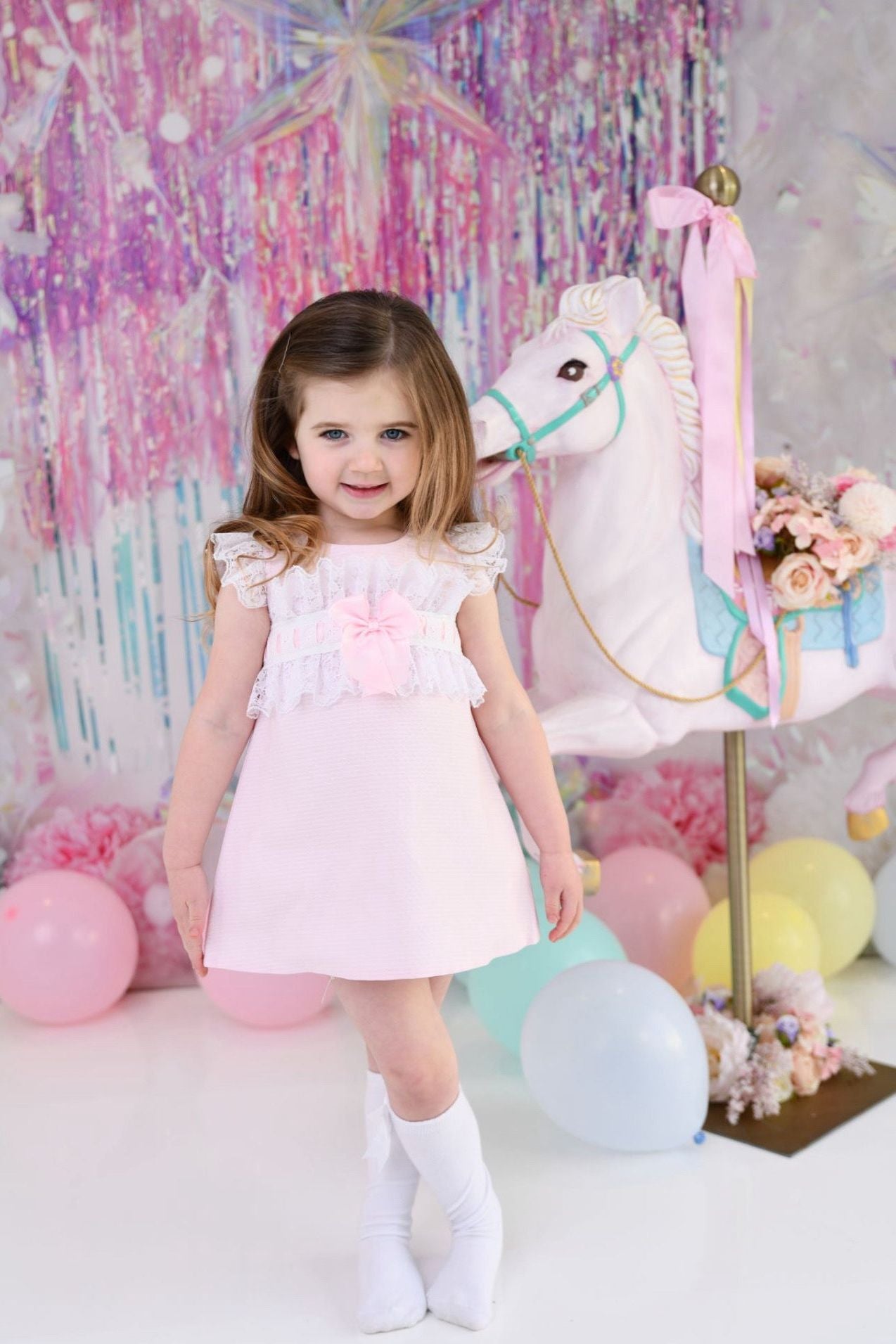 SS24 Baby Girls White & Pink A Line Dress Dainty Delilah