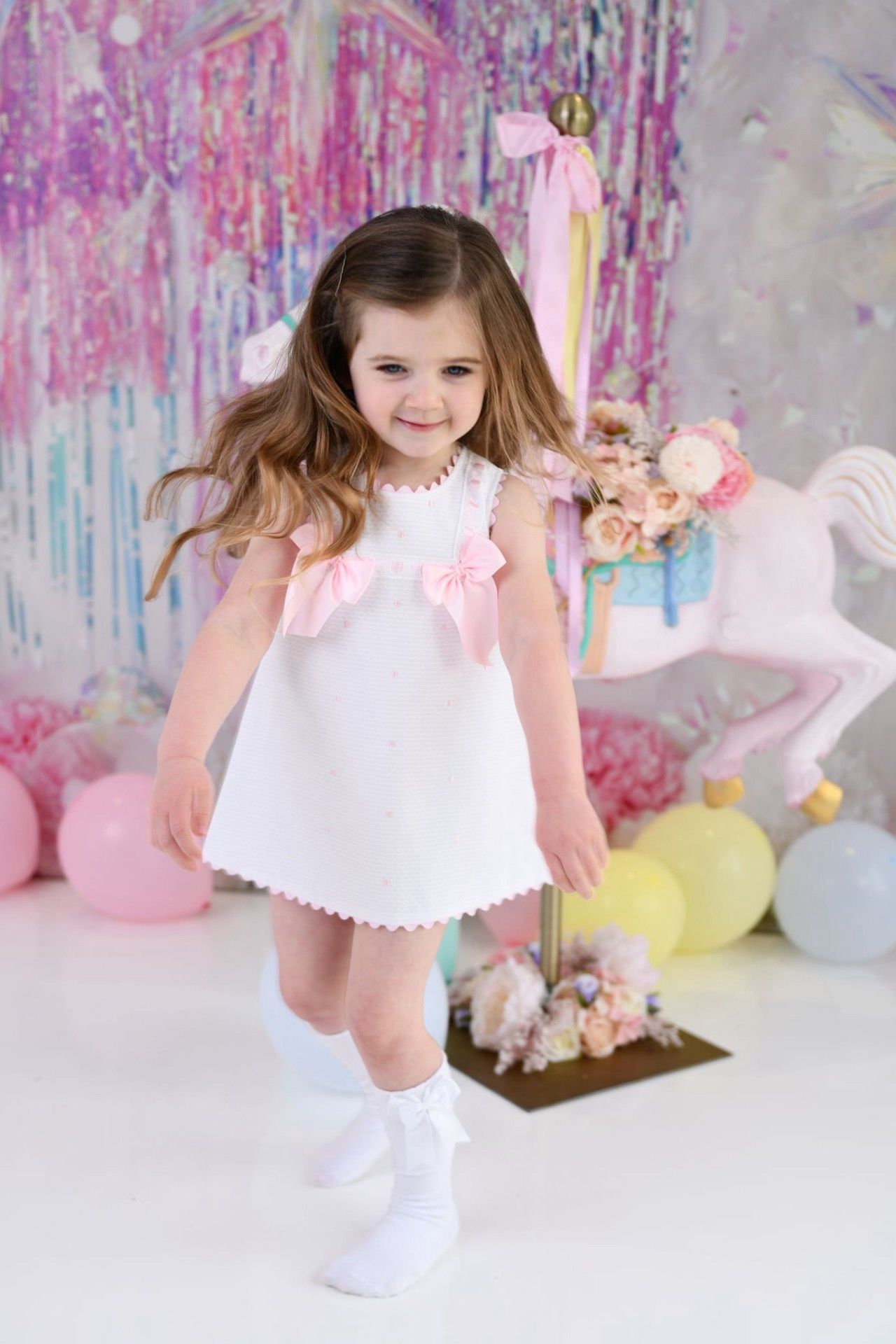SS24 Baby Girls White & Pink A Line Dress Dainty Delilah