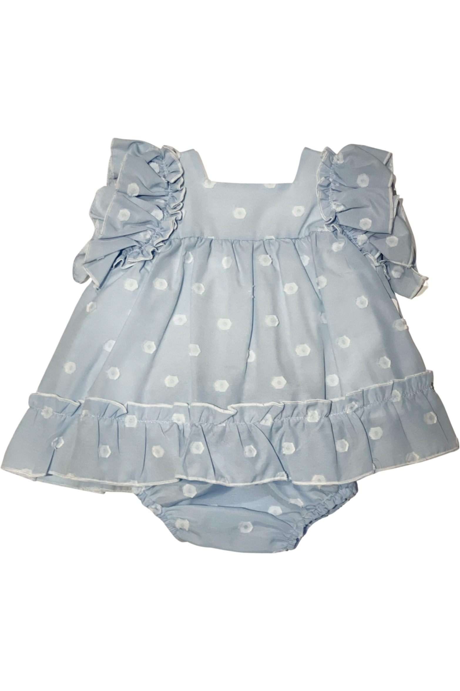 SS24 Lor Miral Baby Girls Blue Dot Dress & Knickers Dainty Delilah