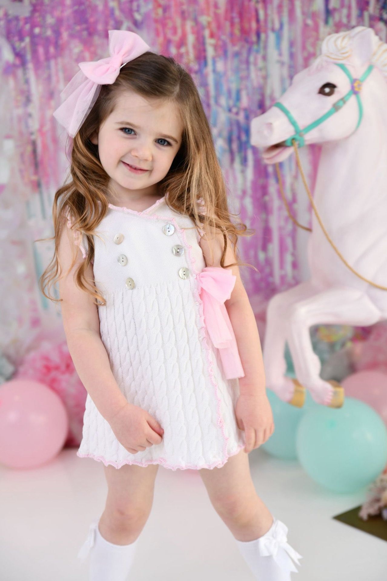 SS24 Rahigo Baby Girls White & Pink Tulle Dress & Knickers Dainty Delilah