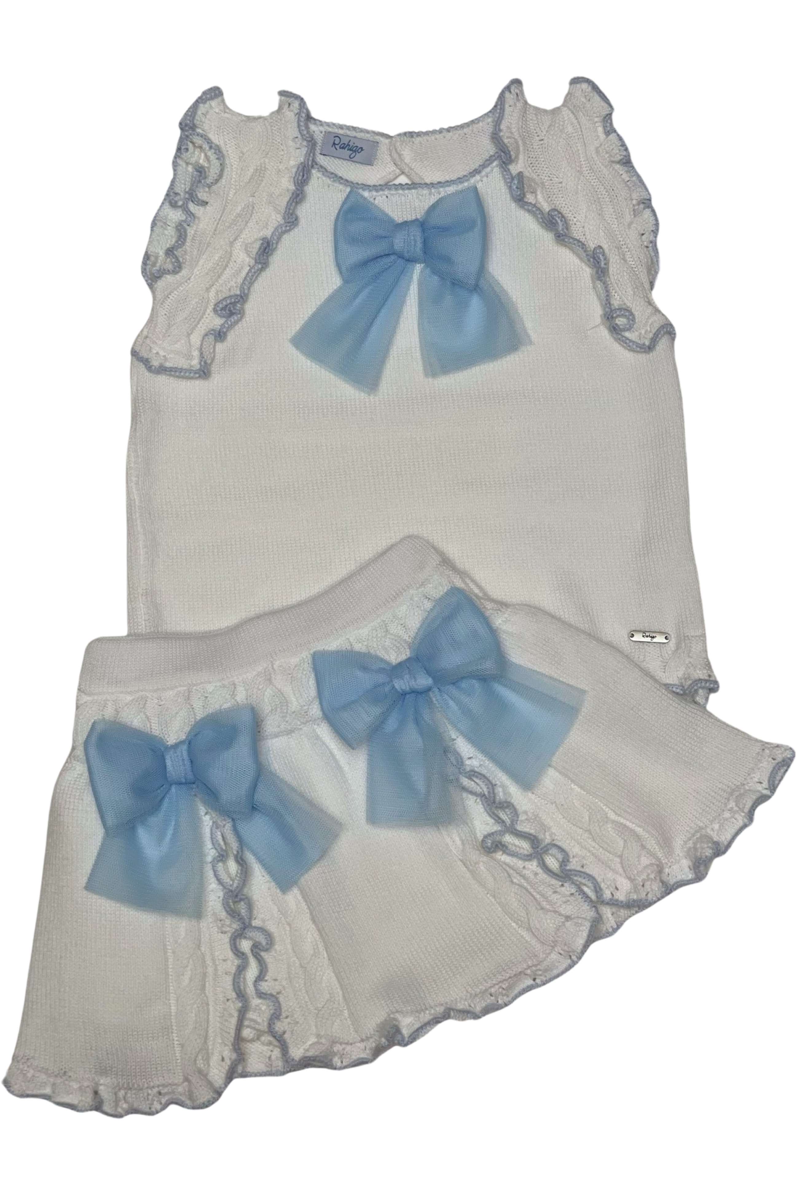 SS24 Rahigo Girls White & Baby Blue Skort Set Dainty Delilah