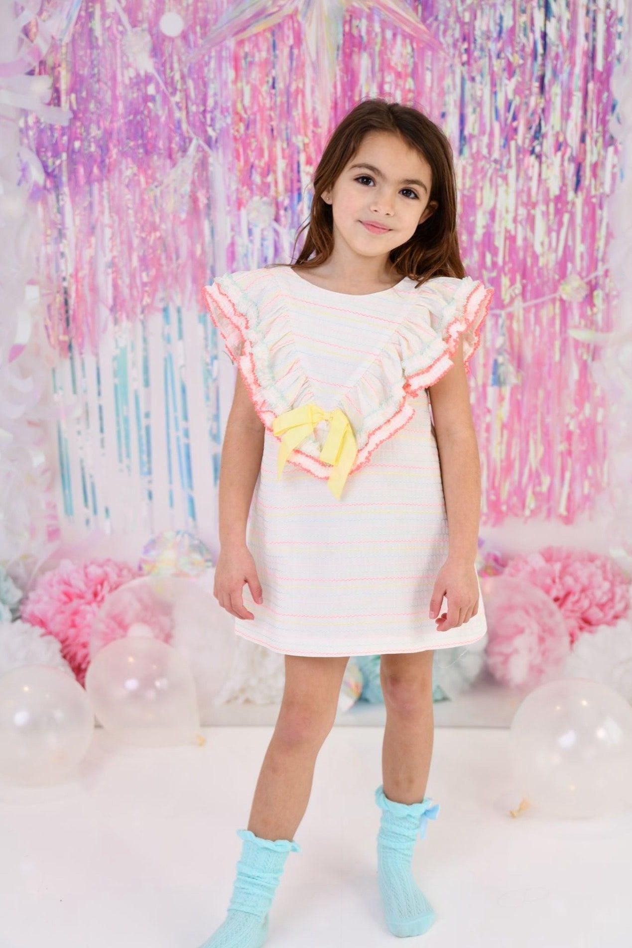 SS24 Rochy Flour Girls Neon Stripe A Line Dress Dainty Delilah 