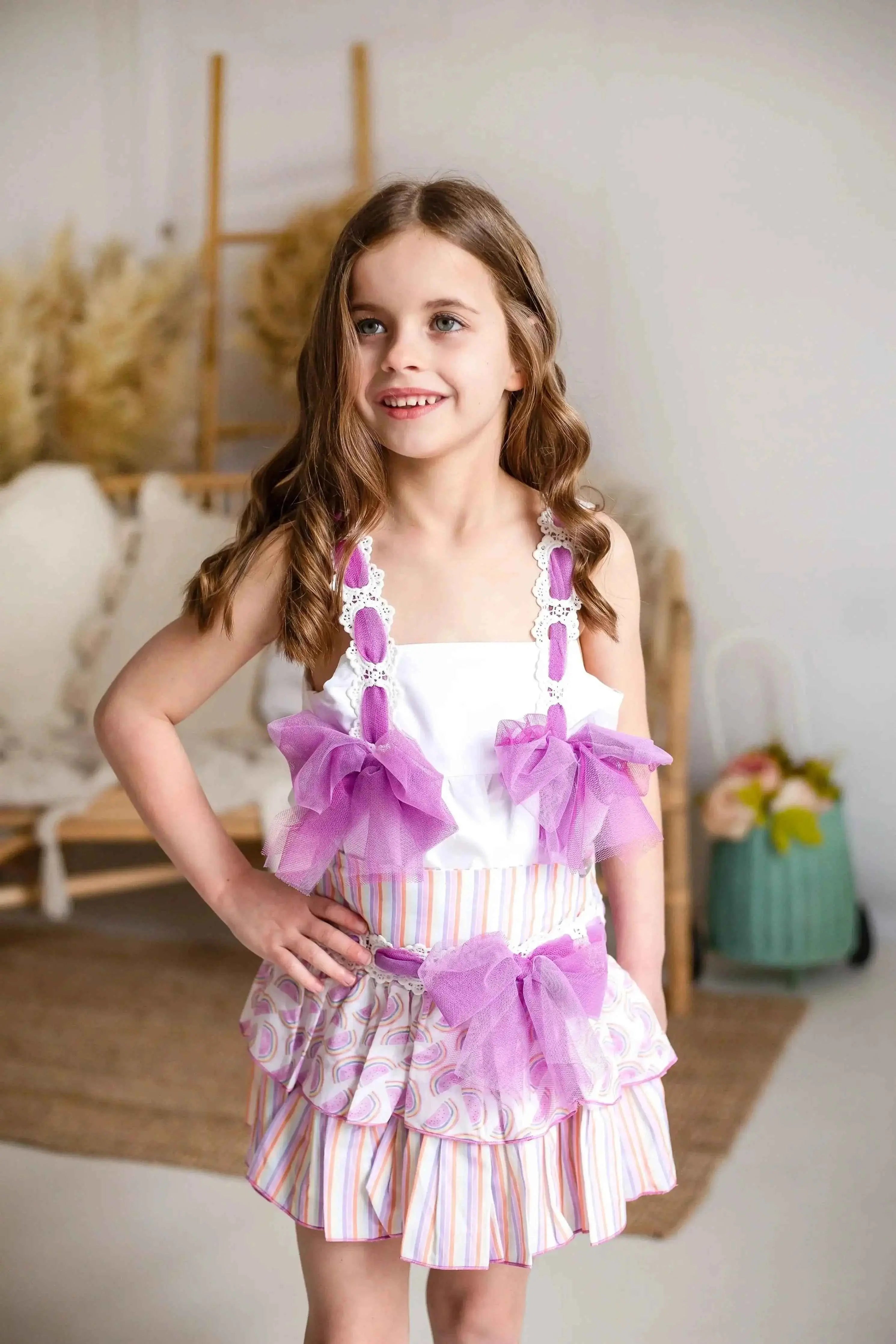 SS25 Babine Girls Melon Tulle Skirt Set