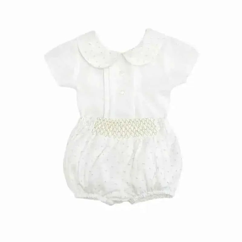 SS25 Baby Boys White/Sand Plumeti Shorts & Shirt Set