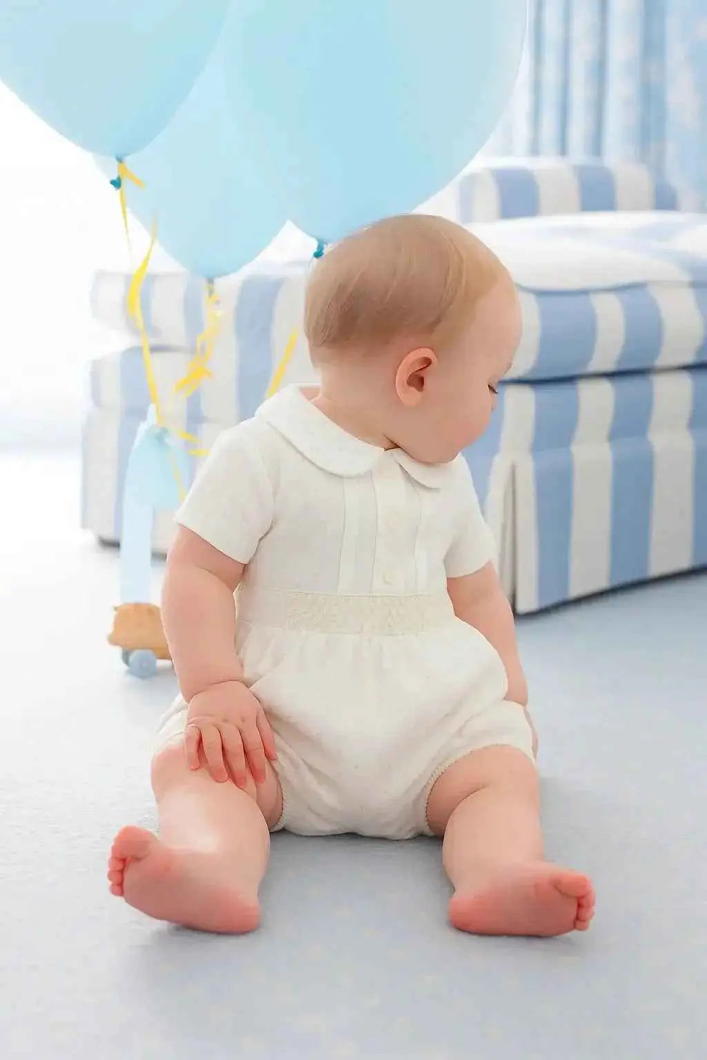 SS25 Baby Boys White/Sand Plumeti Shorts & Shirt Set