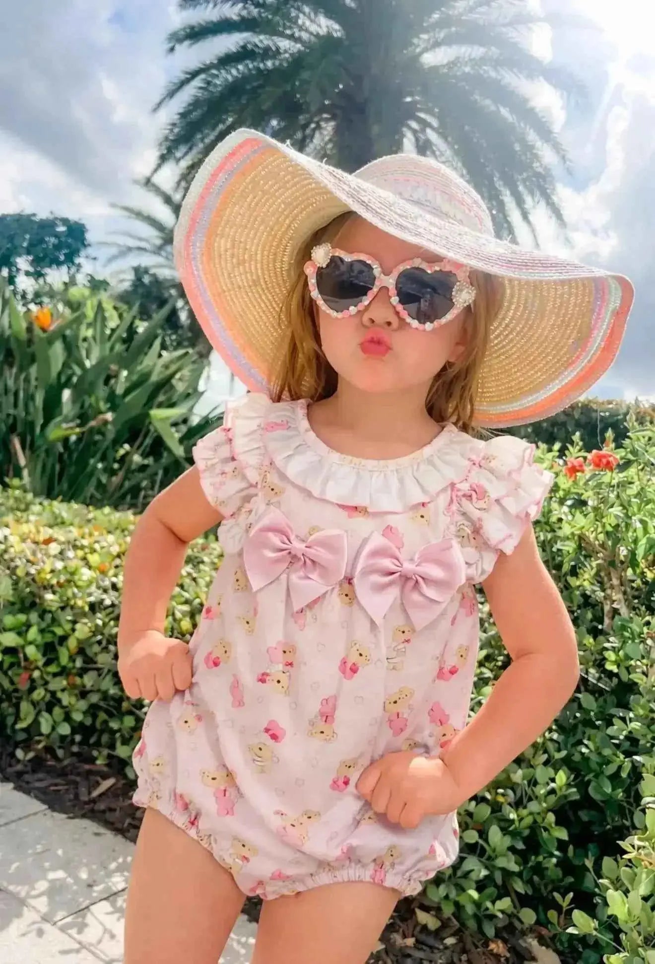 SS25 Baby Girls Pink Teddy Romper