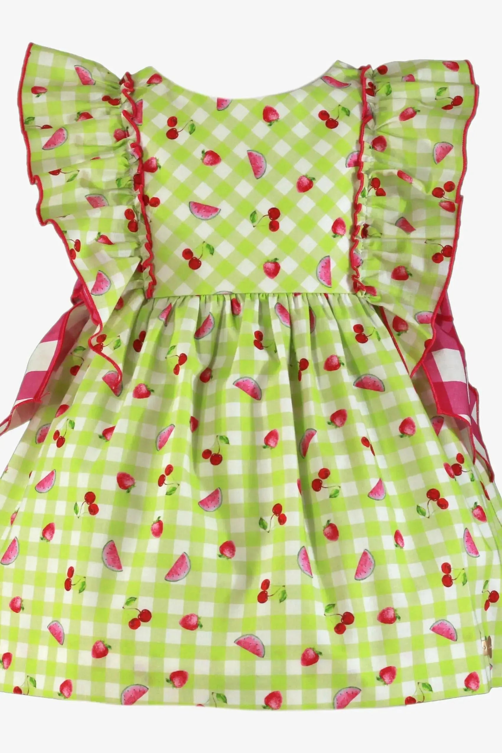 SS25 Girls Miranda Lime Cherries Summer Dress Dainty Delilah