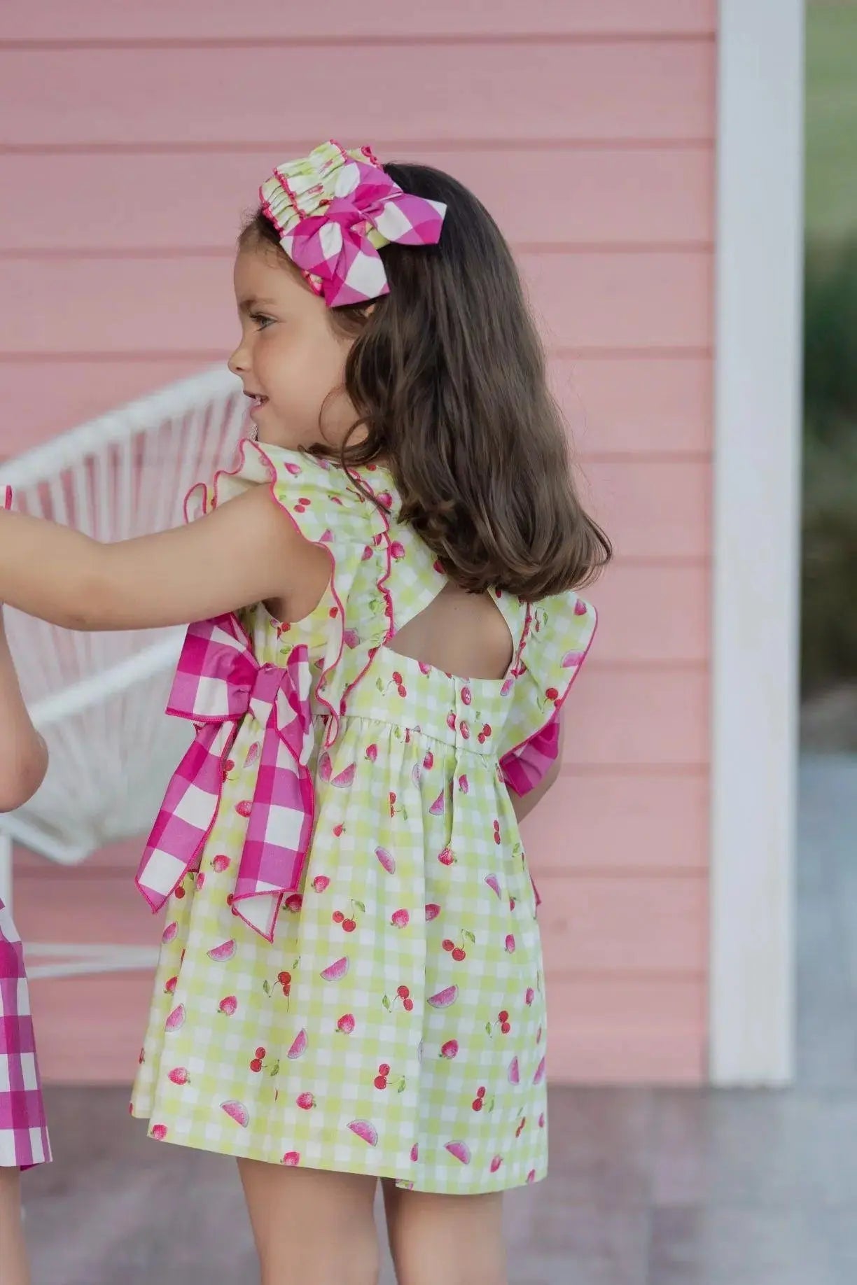 SS25 Girls Miranda Lime Cherries Summer Dress Dainty Delilah