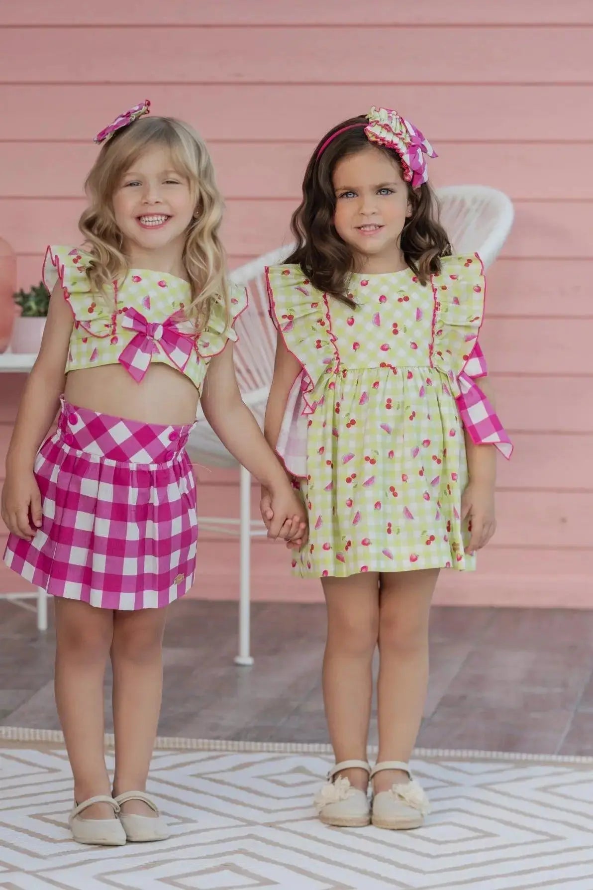 SS25 Girls Miranda Lime Cherries Summer Dress Dainty Delilah
