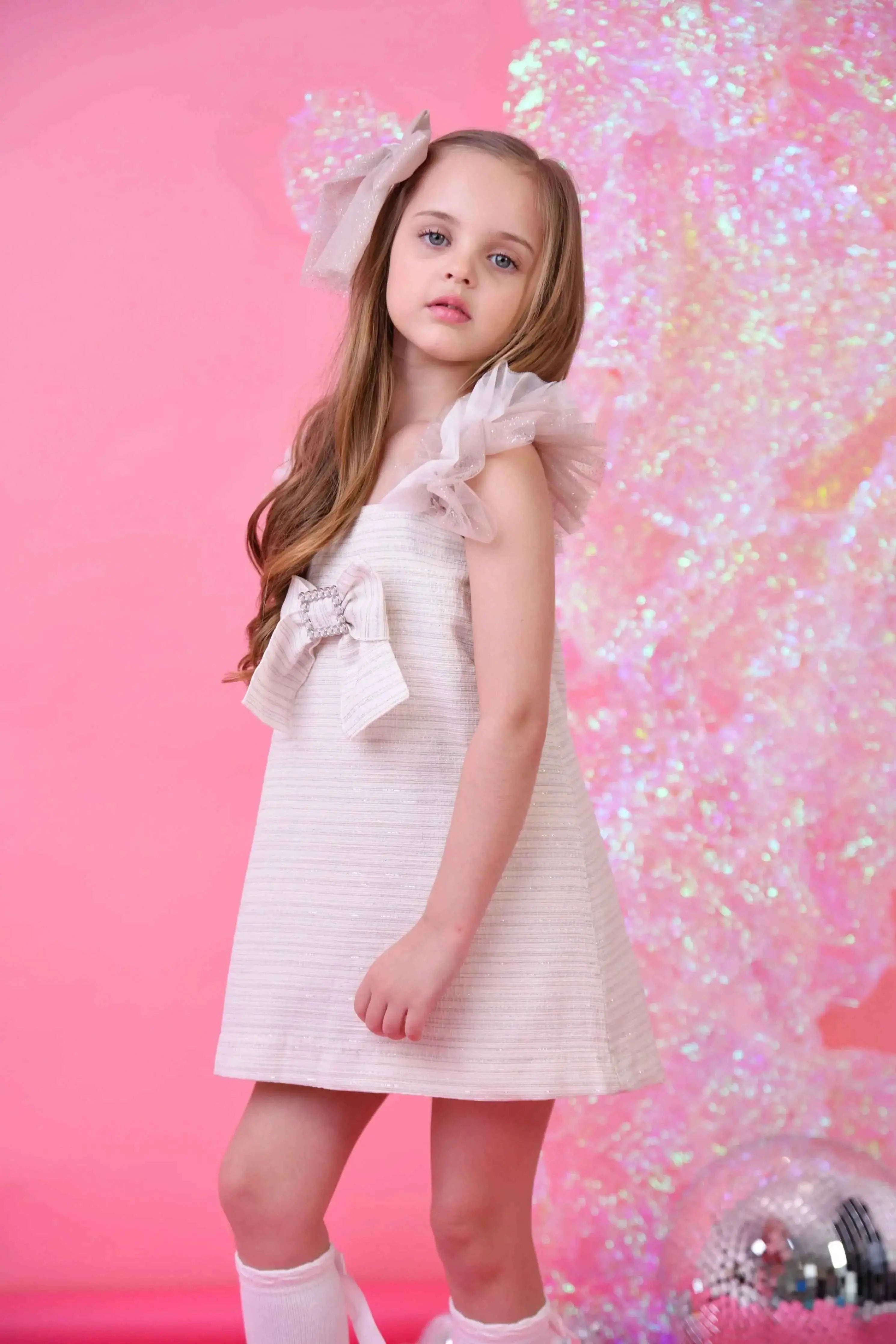 SS25 Naxos Girls Biscuit Glitter Tulle Dress