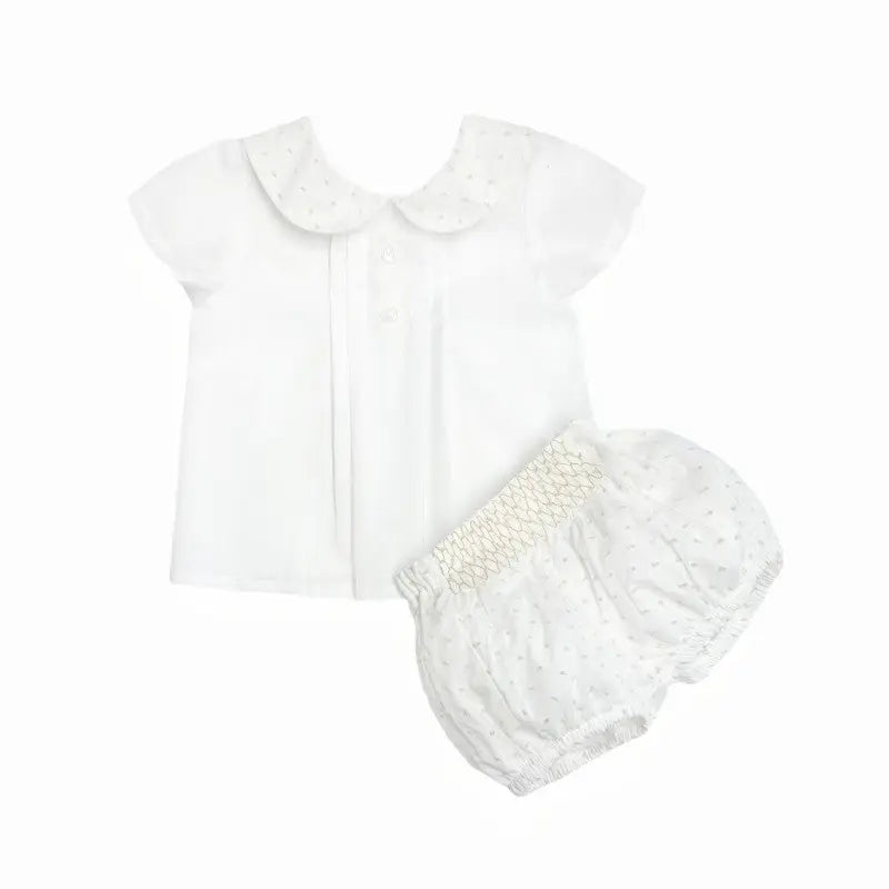 SS25 Baby Boys White/Sand Plumeti Shorts & Shirt Set Dainty Delilah