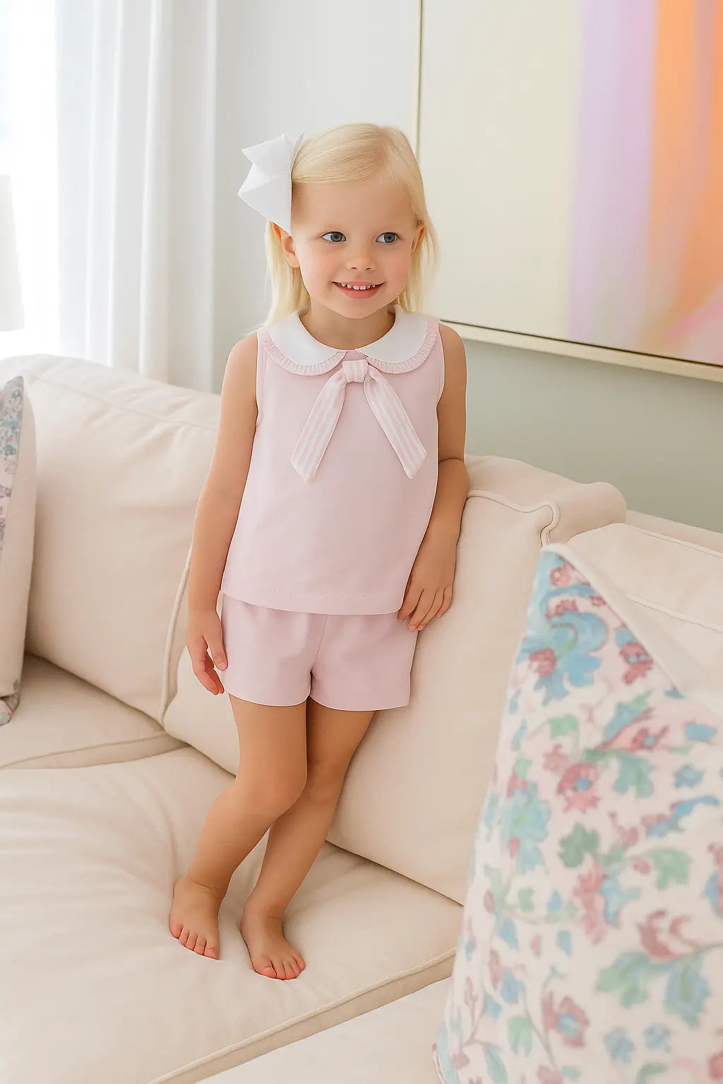 SS25 Baby Girls Pink & White Short Set Dainty Delilah
