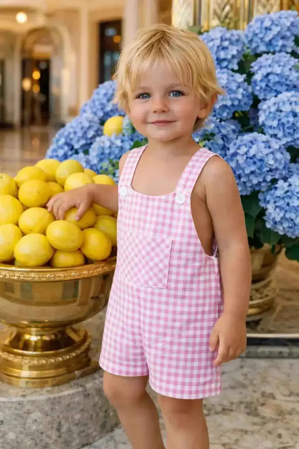 ss26 Babine Baby Boys Gingham Dungarees