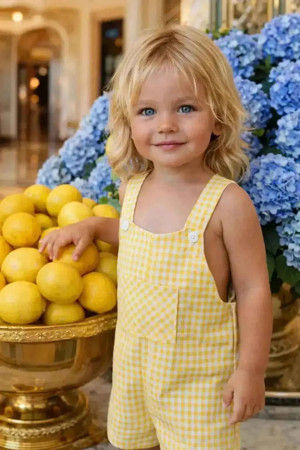 ss26 Babine Baby Boys Gingham Dungarees