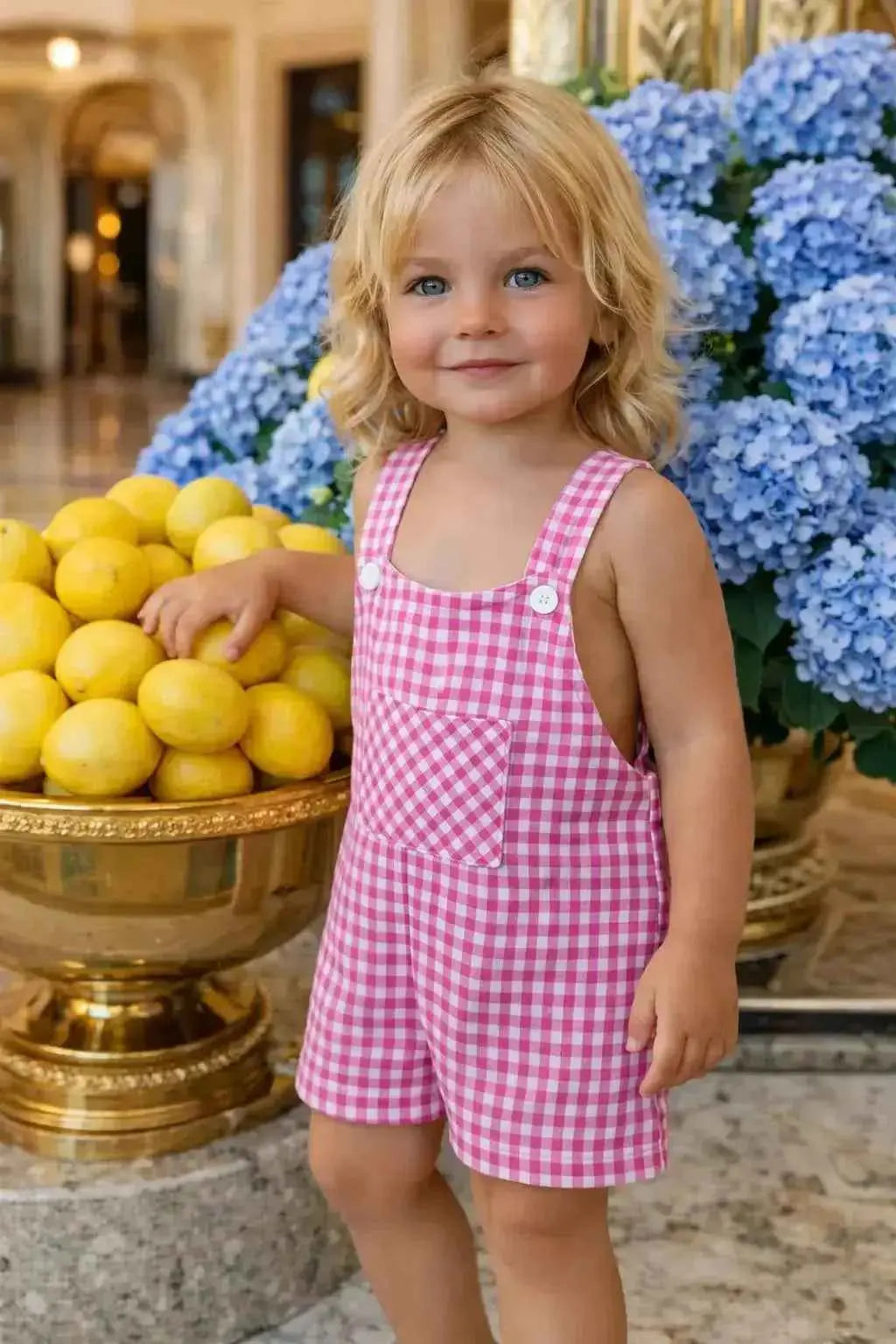 ss26 Babine Baby Boys Gingham Dungarees
