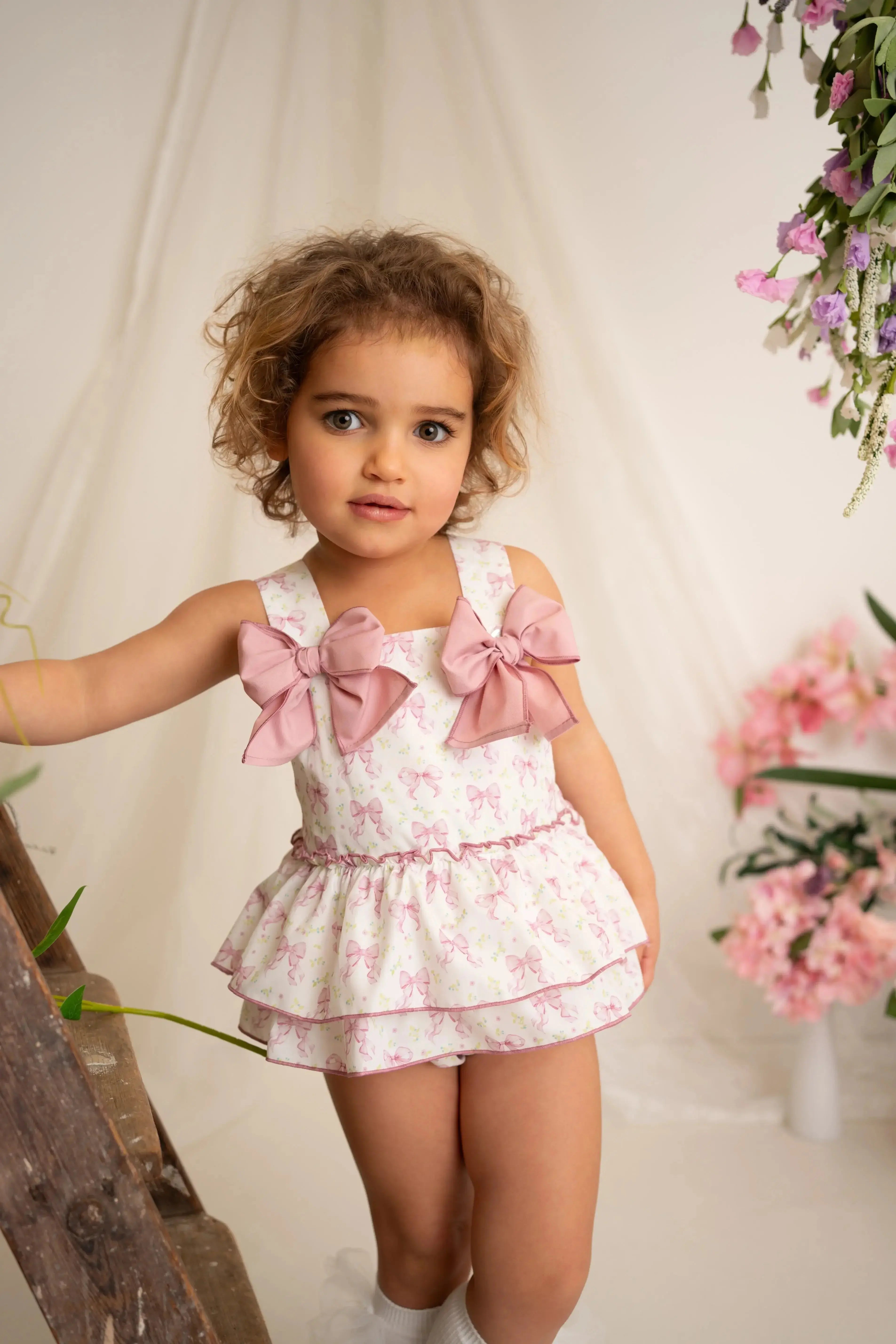 Babine Baby Girls Ditsy Bow Romper & Bonnet Babine