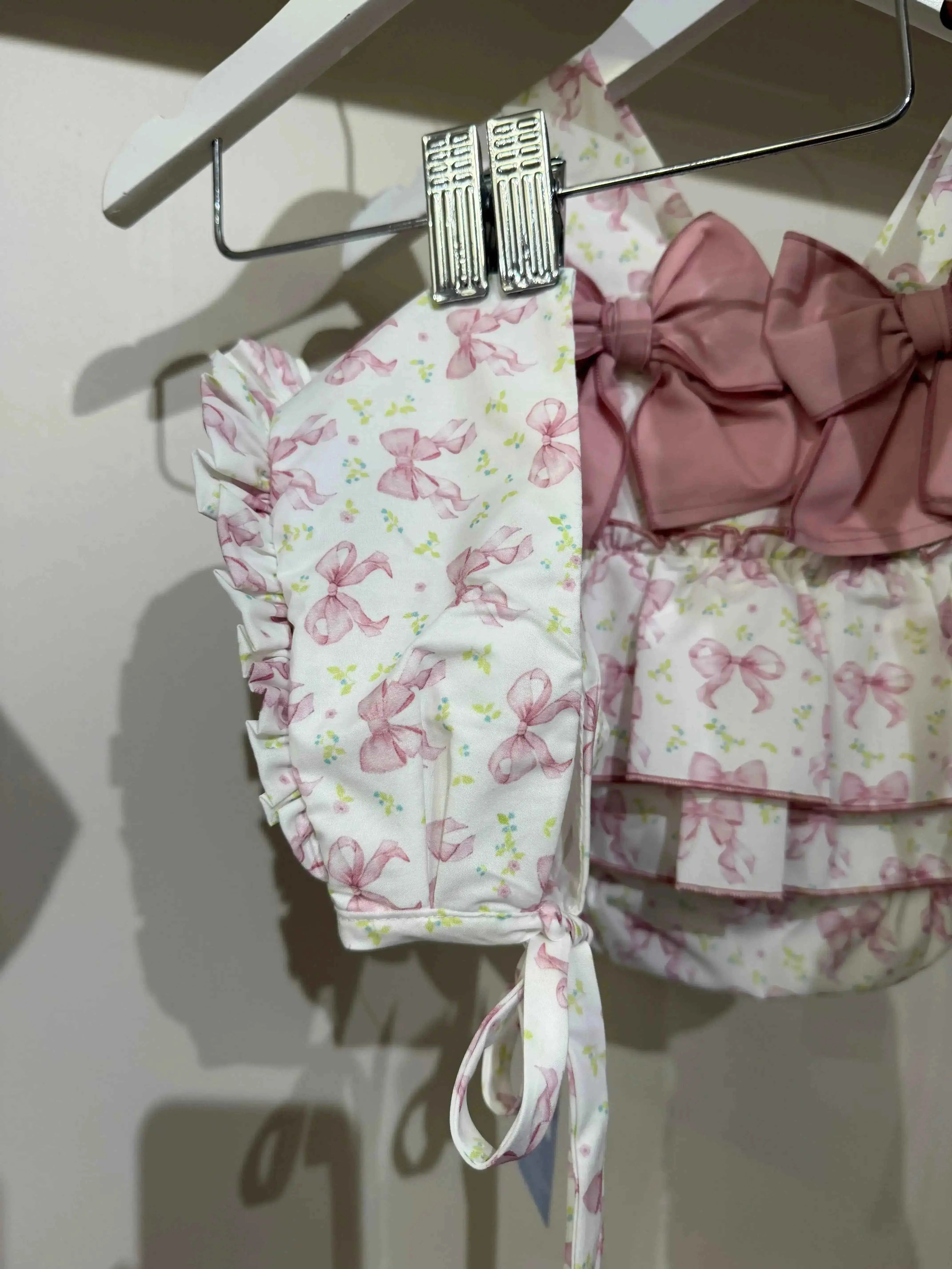 SS26 Babine Baby Girls Ditsy Bow Romper & Bonnet