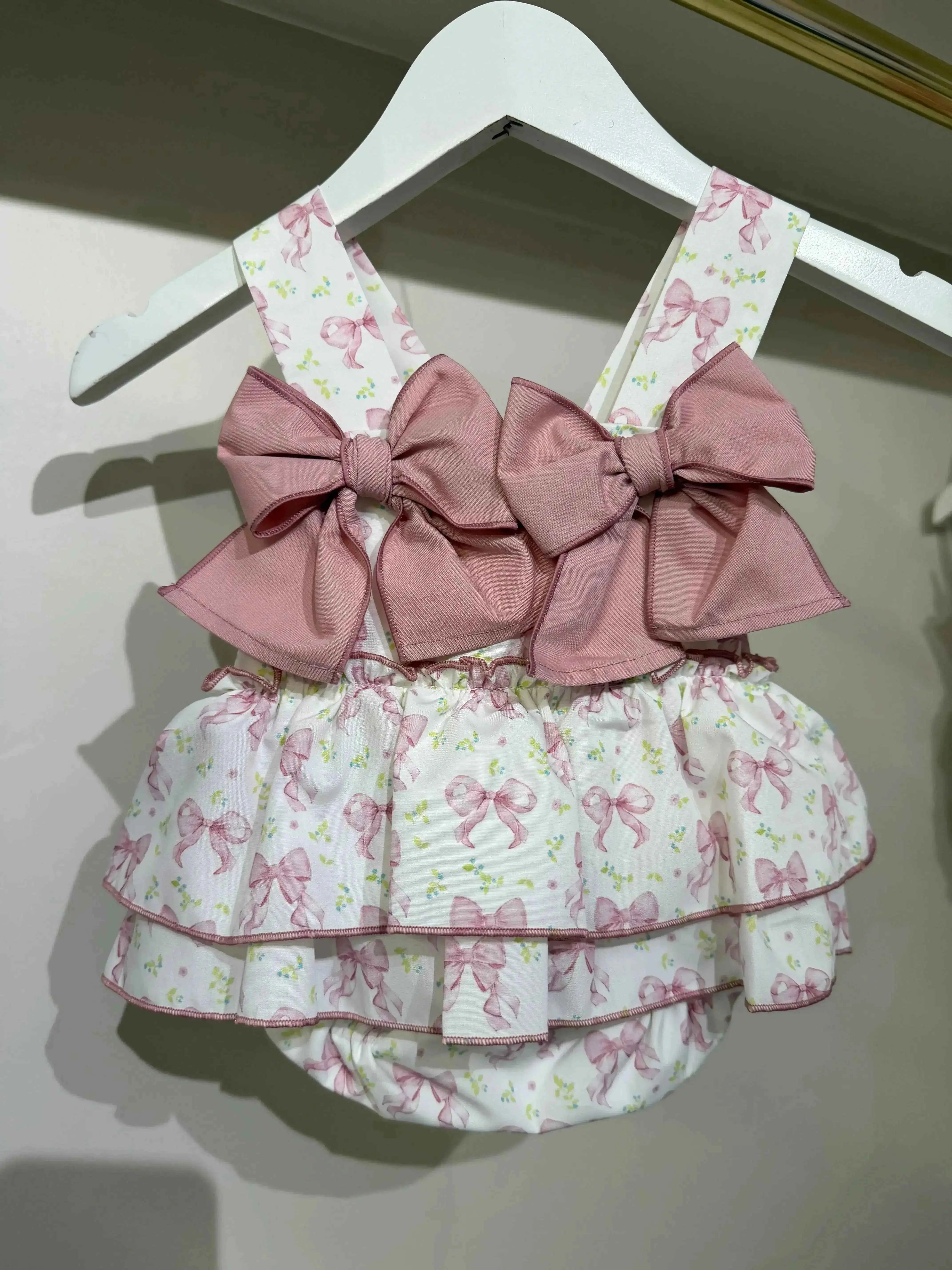 SS26 Babine Baby Girls Ditsy Bow Romper & Bonnet