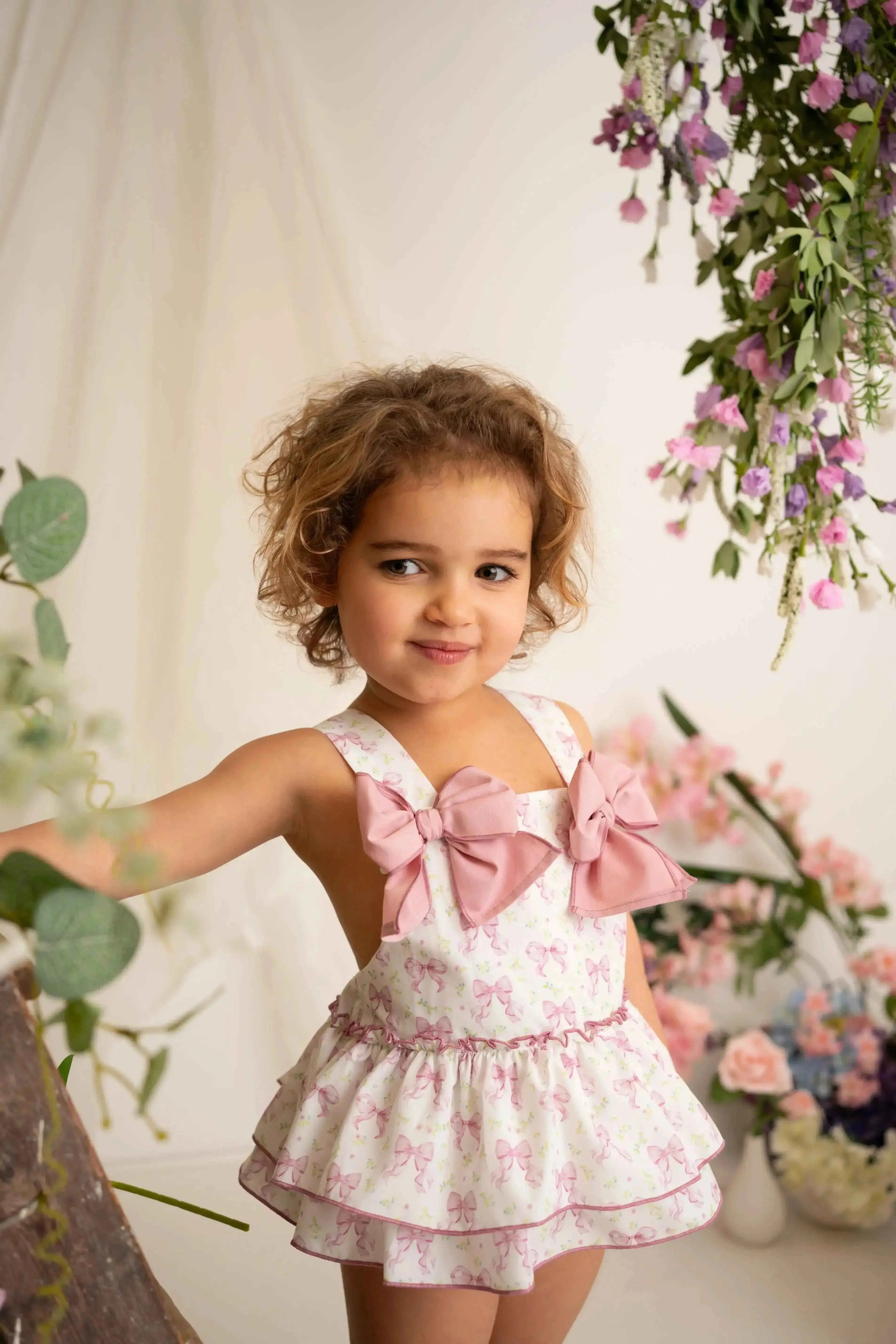 SS26 Babine Baby Girls Ditsy Bow Romper & Bonnet
