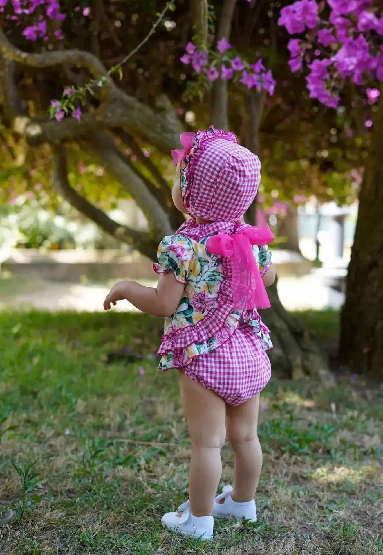 SS26 Babine Baby Girls Hot Pink Floral & Bonnet Set