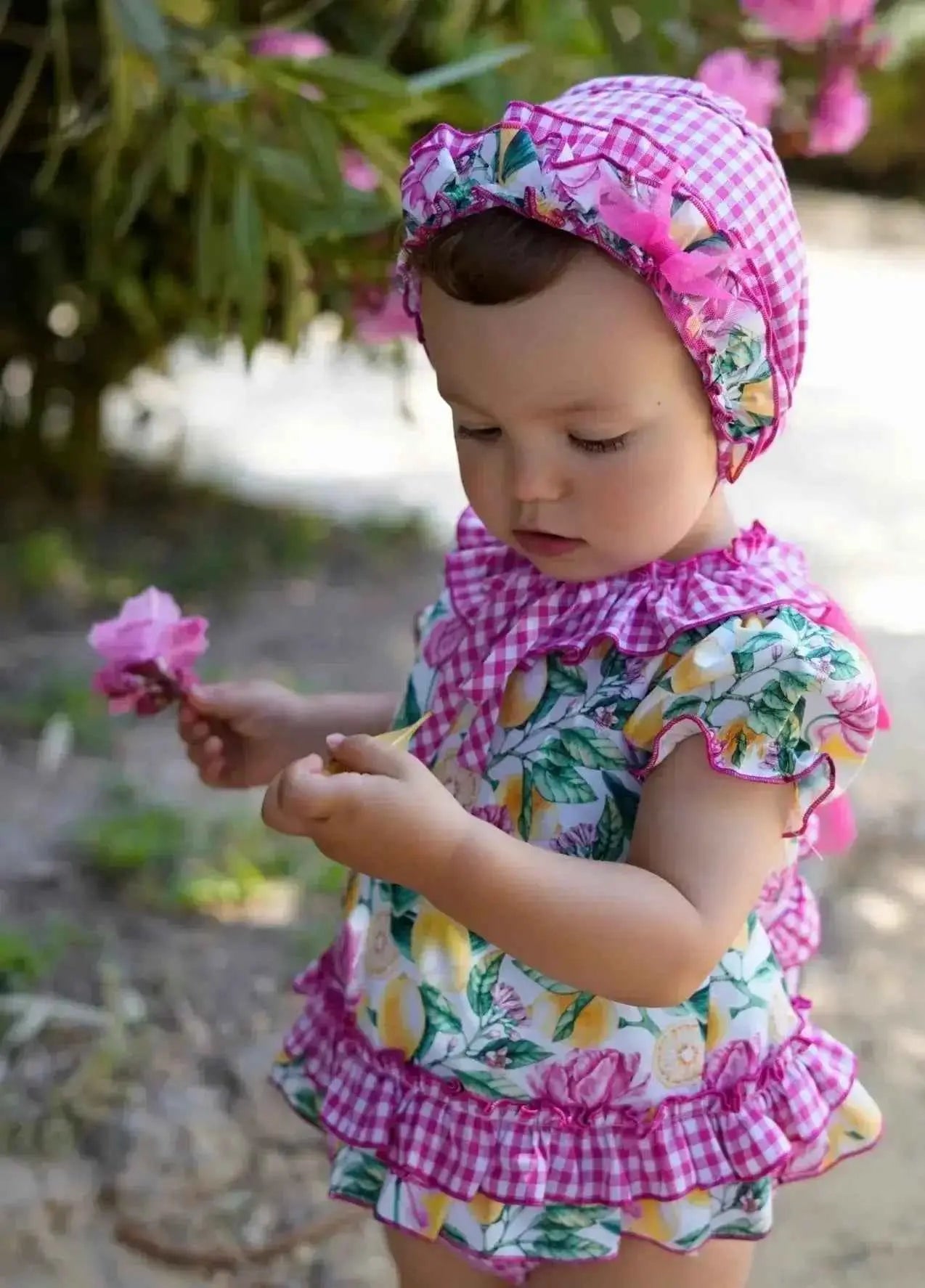 SS26 Babine Baby Girls Hot Pink Floral & Bonnet Set