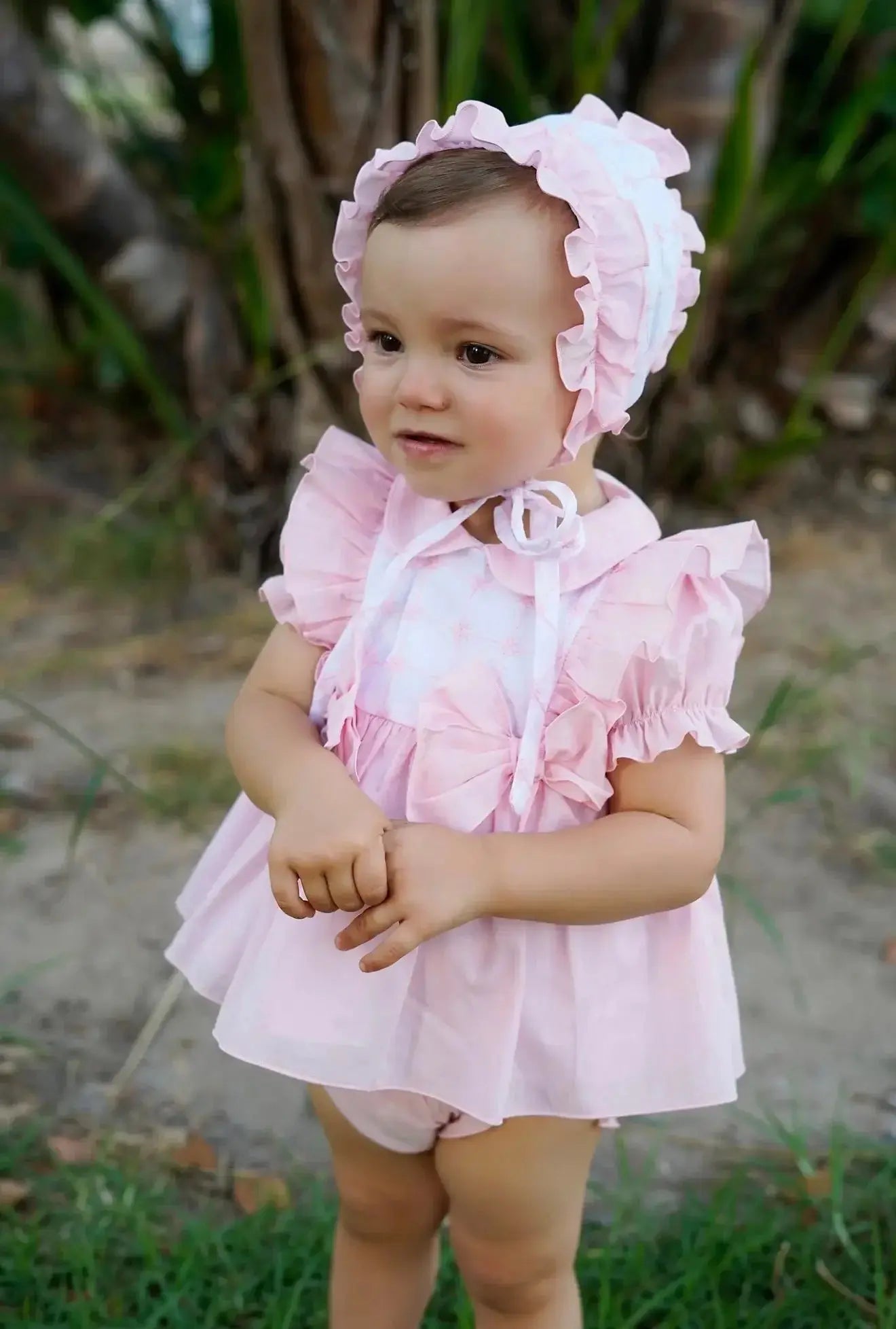 Babine Baby Girls Pink Dress & Bonnet Set Babine