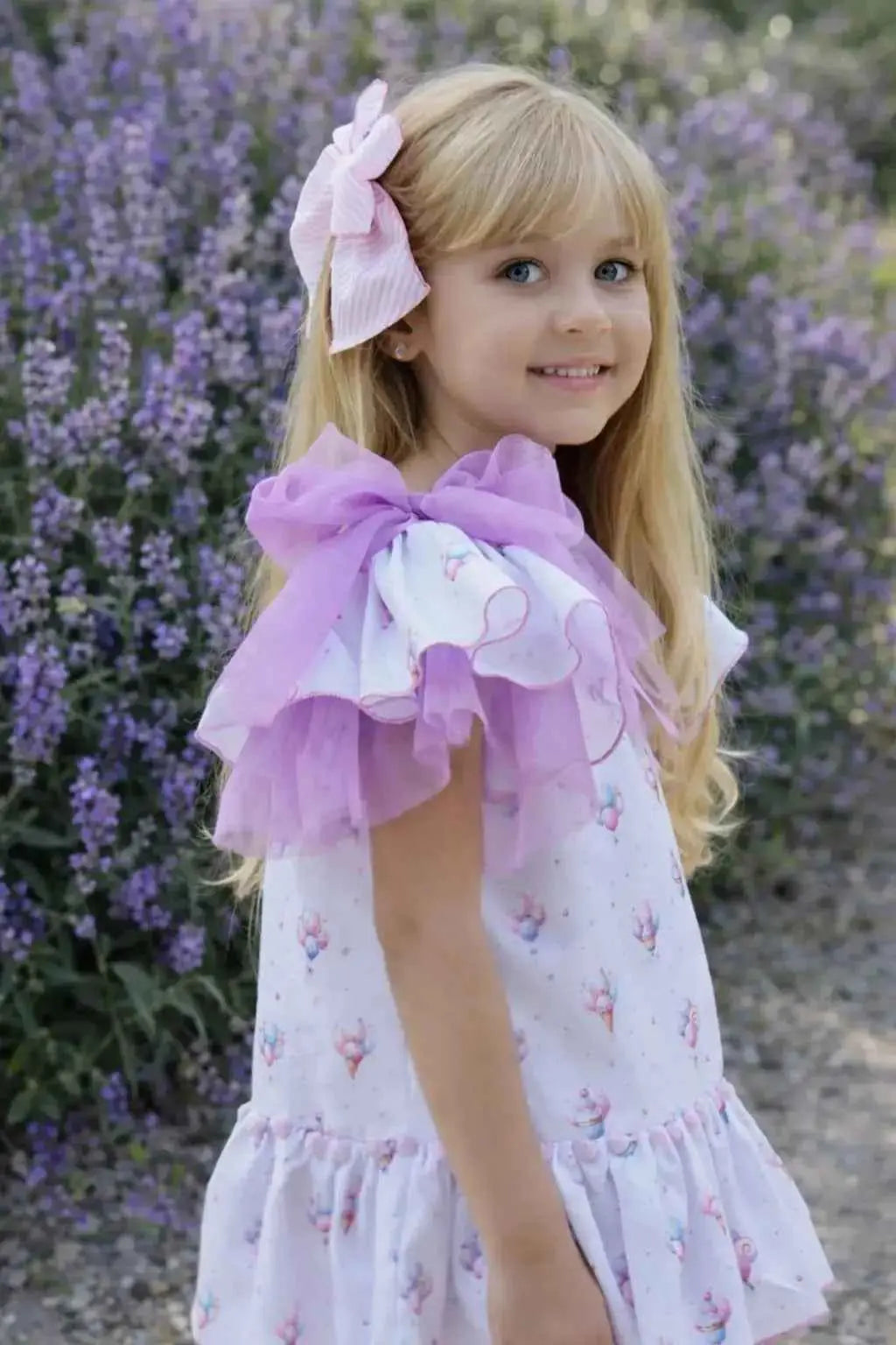SS26 Babine Girls Balloon Tulle Bow Shoulder Dress