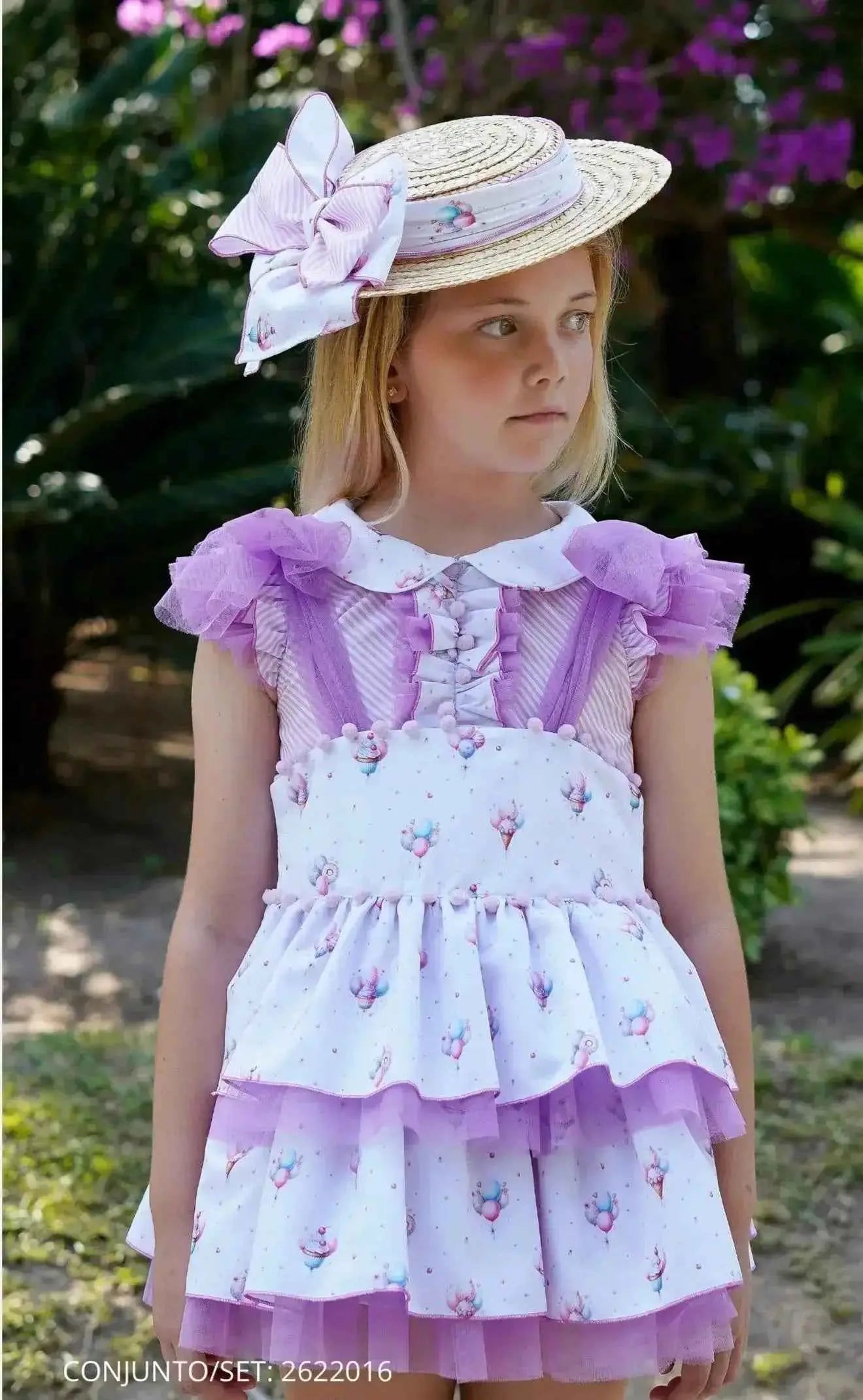 SS26 Babine Girls Balloon Tulle Pinafore & Shirt Set