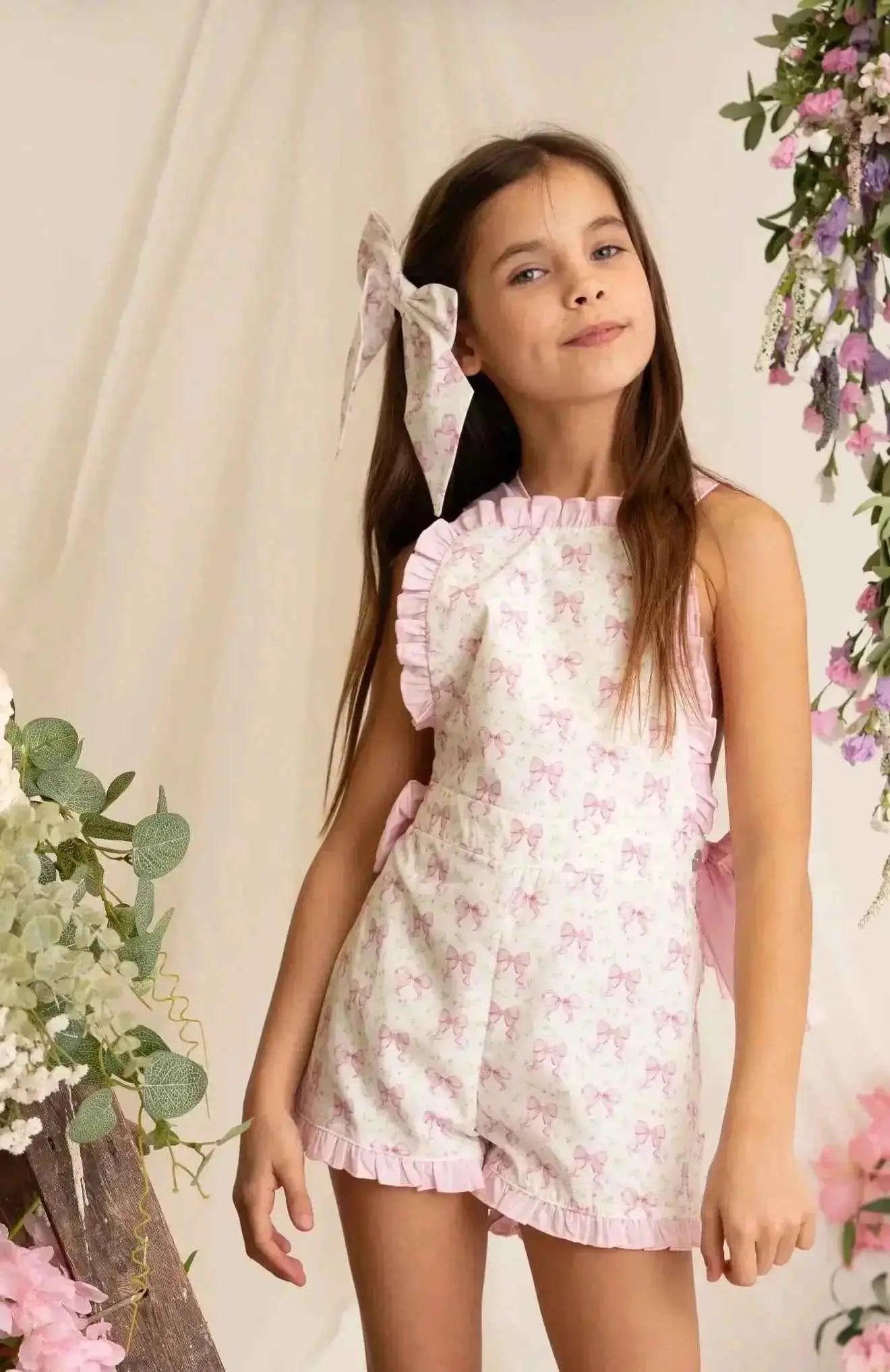 SS26 Babine Girls Ditsy Bow Frilly Playsuit