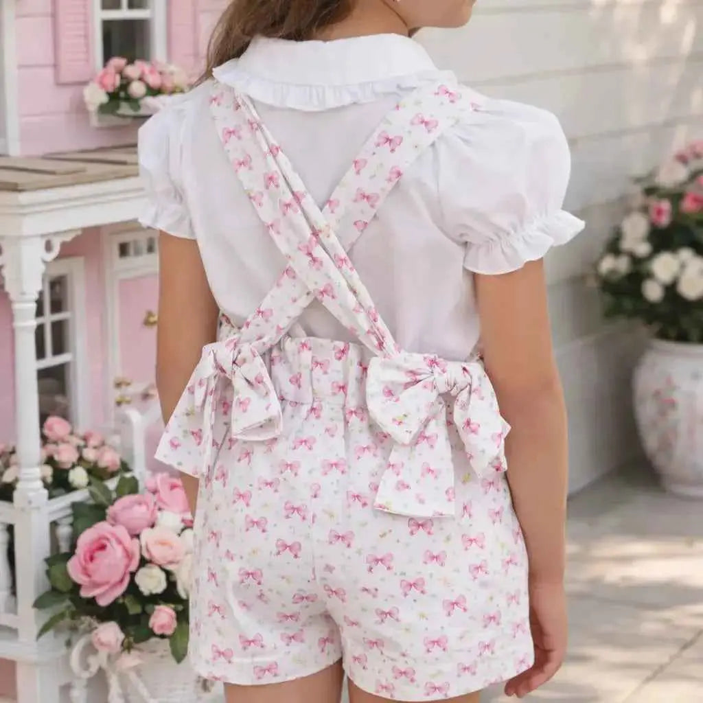 SS26 Babine Girls Ditsy Bow Shirt Pinafore Playsuit