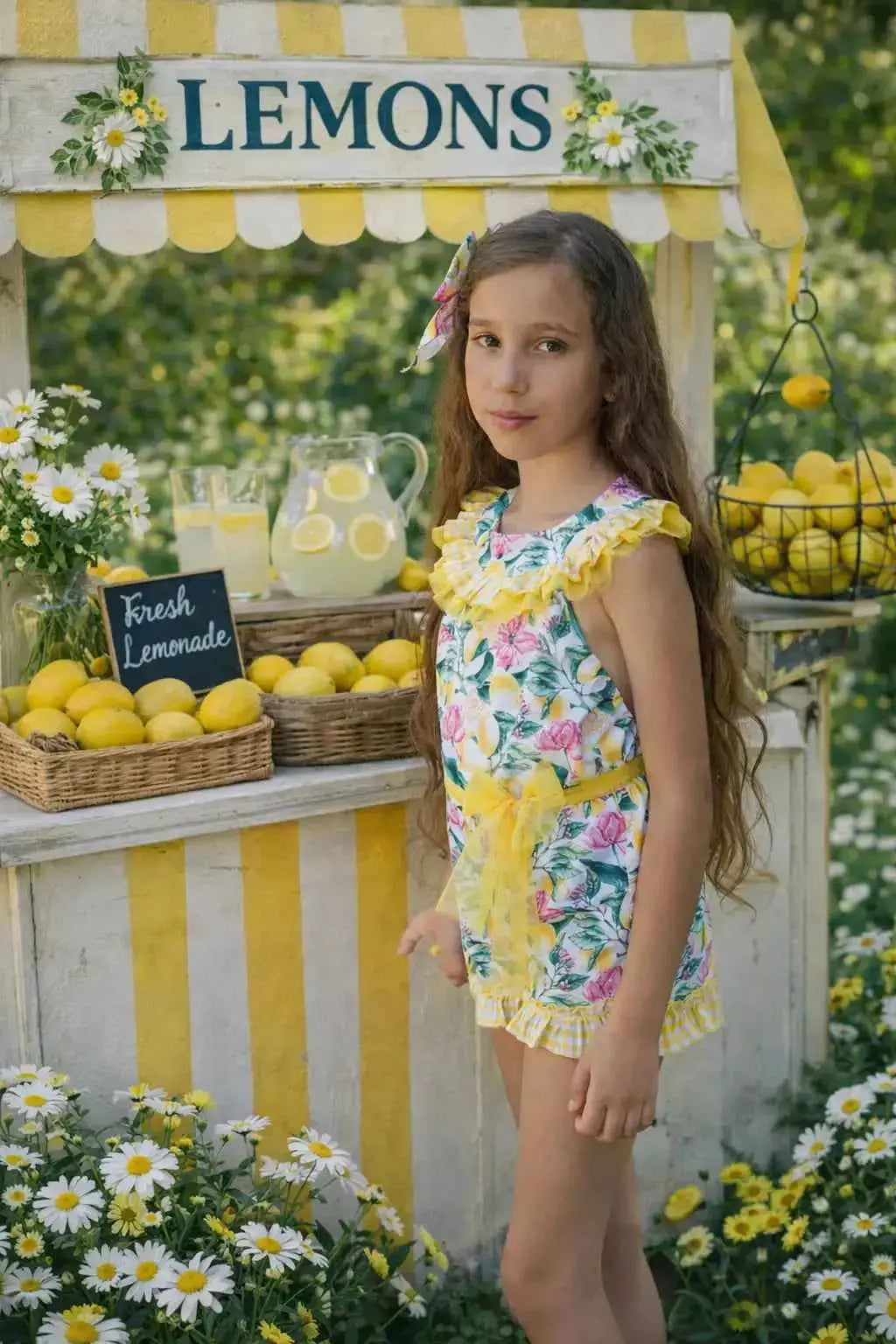SS26 Babine Girls Floral Gingham Tulle Playsuit