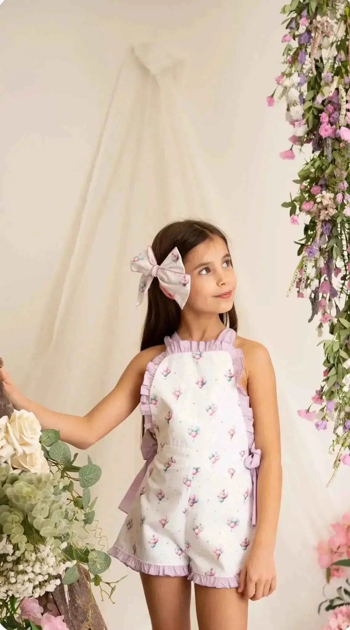 SS26 Babine Girls Lilac Balloon Frilly Playsuit
