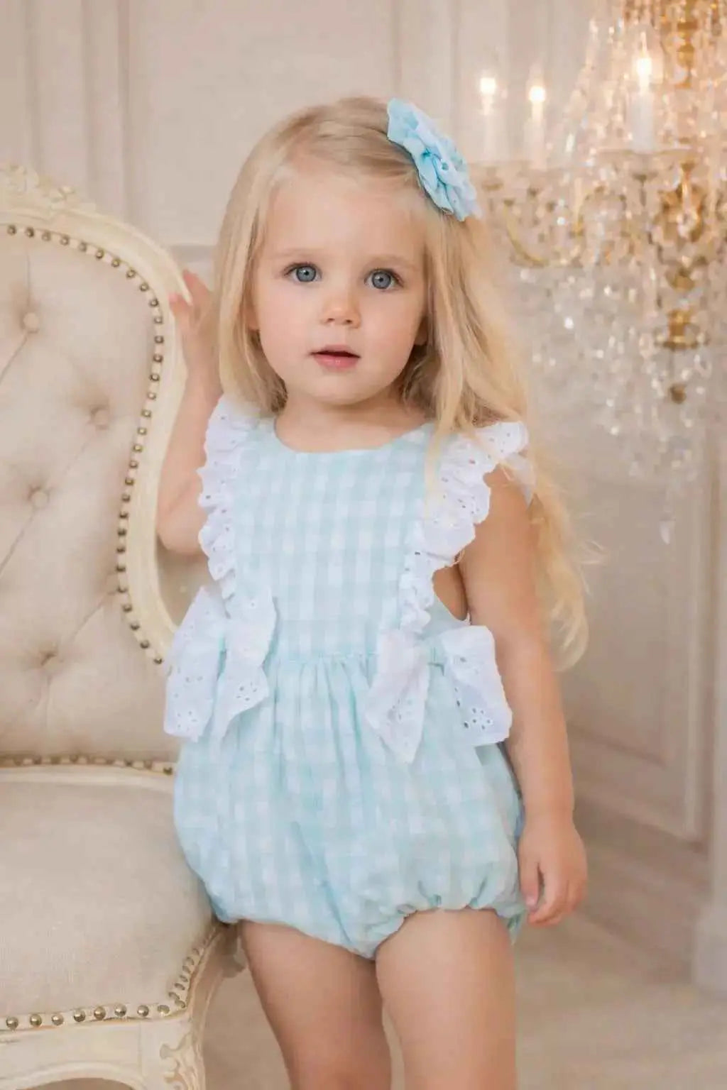 SS26 Babine Girls Mint Green Gingham Playsuit