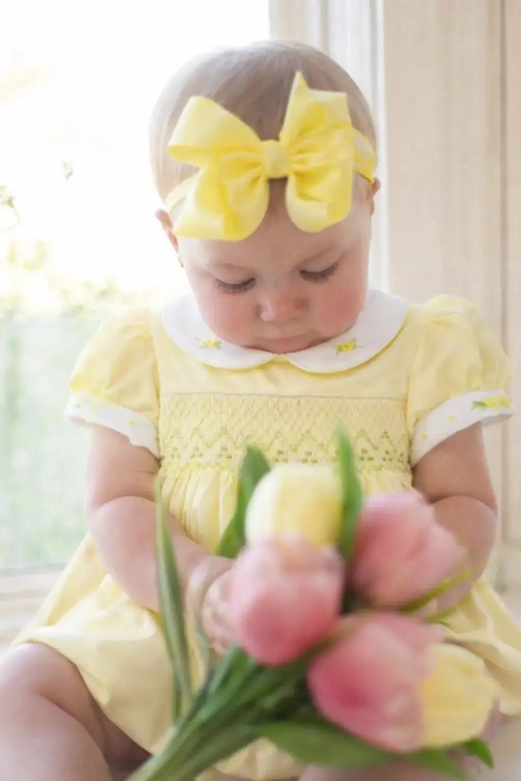 SS26 Baby Girls Lemon Easter Smock Dress Dainty Delilah