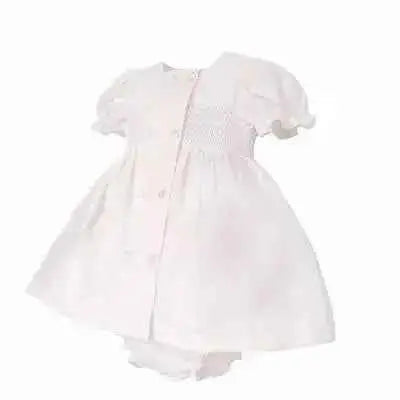 SS26 Baby Girls Pink Button Smock Dress & Knickers