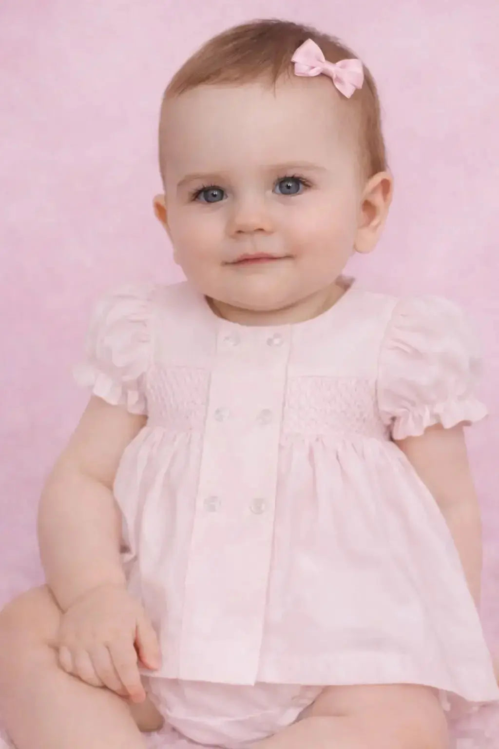 SS26 Baby Girls Pink Button Smock Dress & Knickers Dainty Delilah