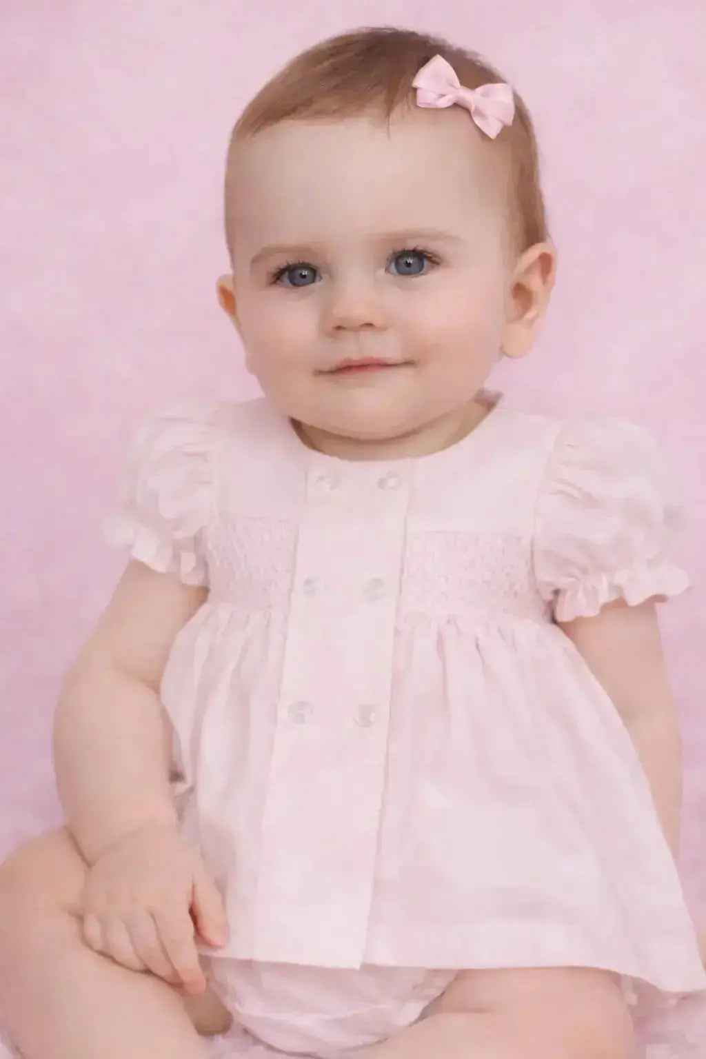 SS26 Baby Girls Pink Button Smock Dress & Knickers