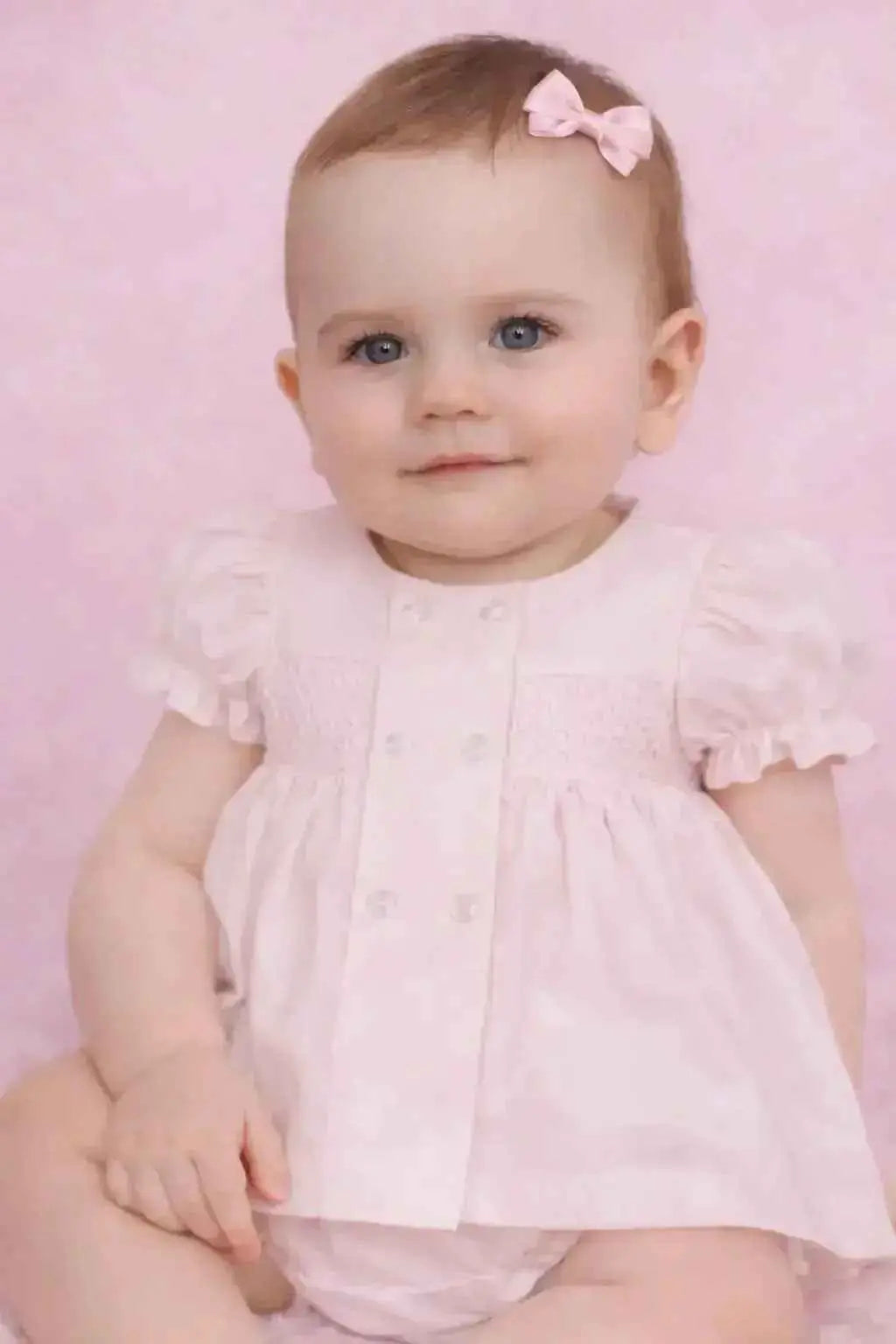 SS26 Baby Girls Pink Button Smock Dress & Knickers