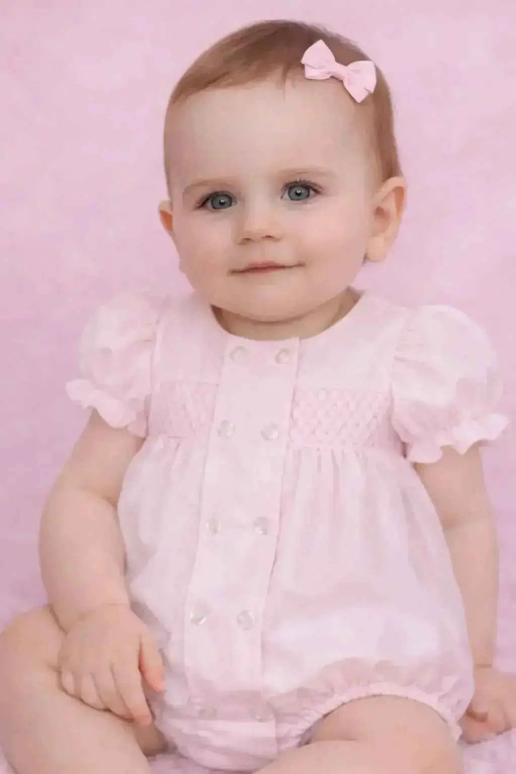 SS26 Baby Girls Pink Button Smock Romper